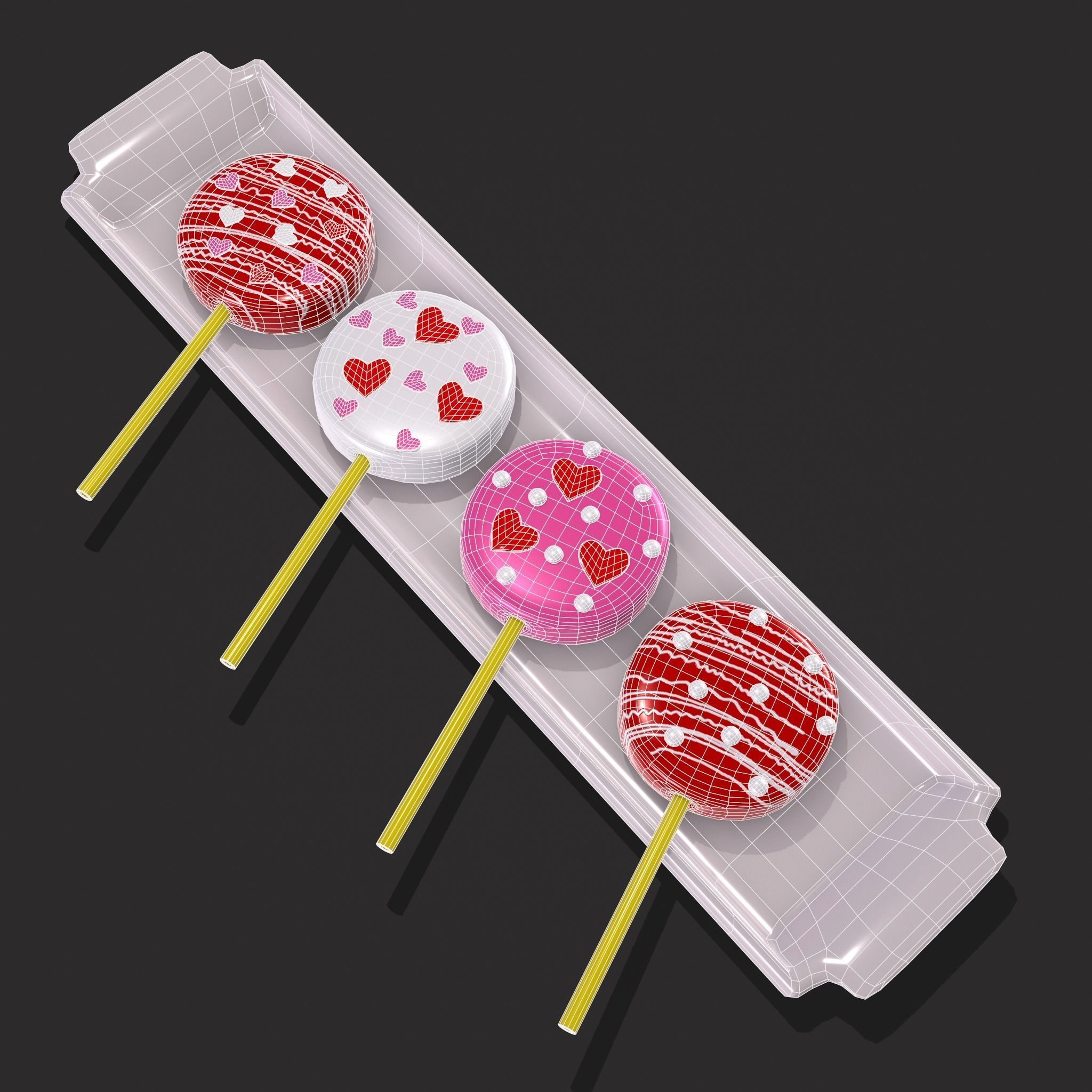 Valentines Cake Pops Four Pack Low-poly 3D model_17