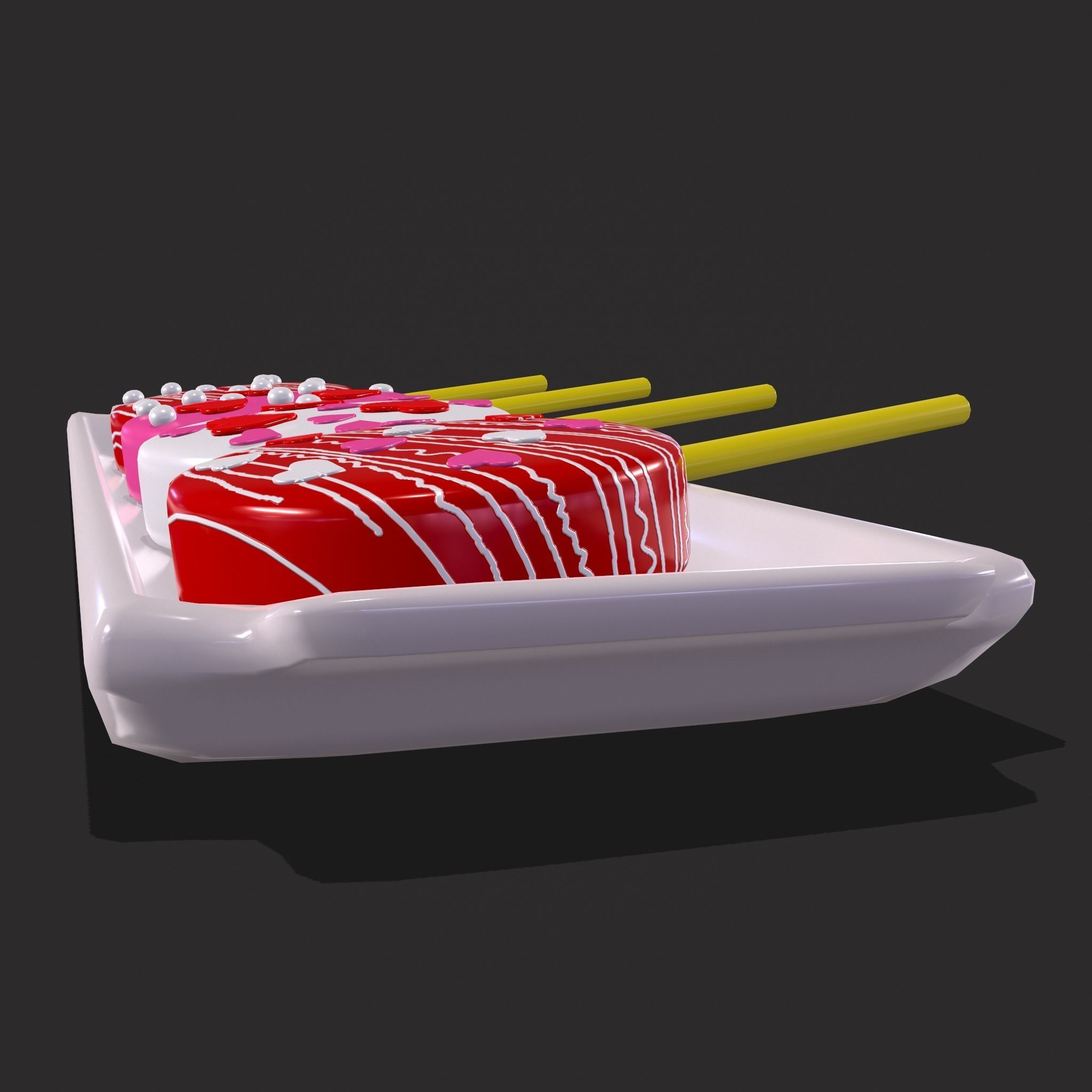 Valentines Cake Pops Four Pack Low-poly 3D model_8