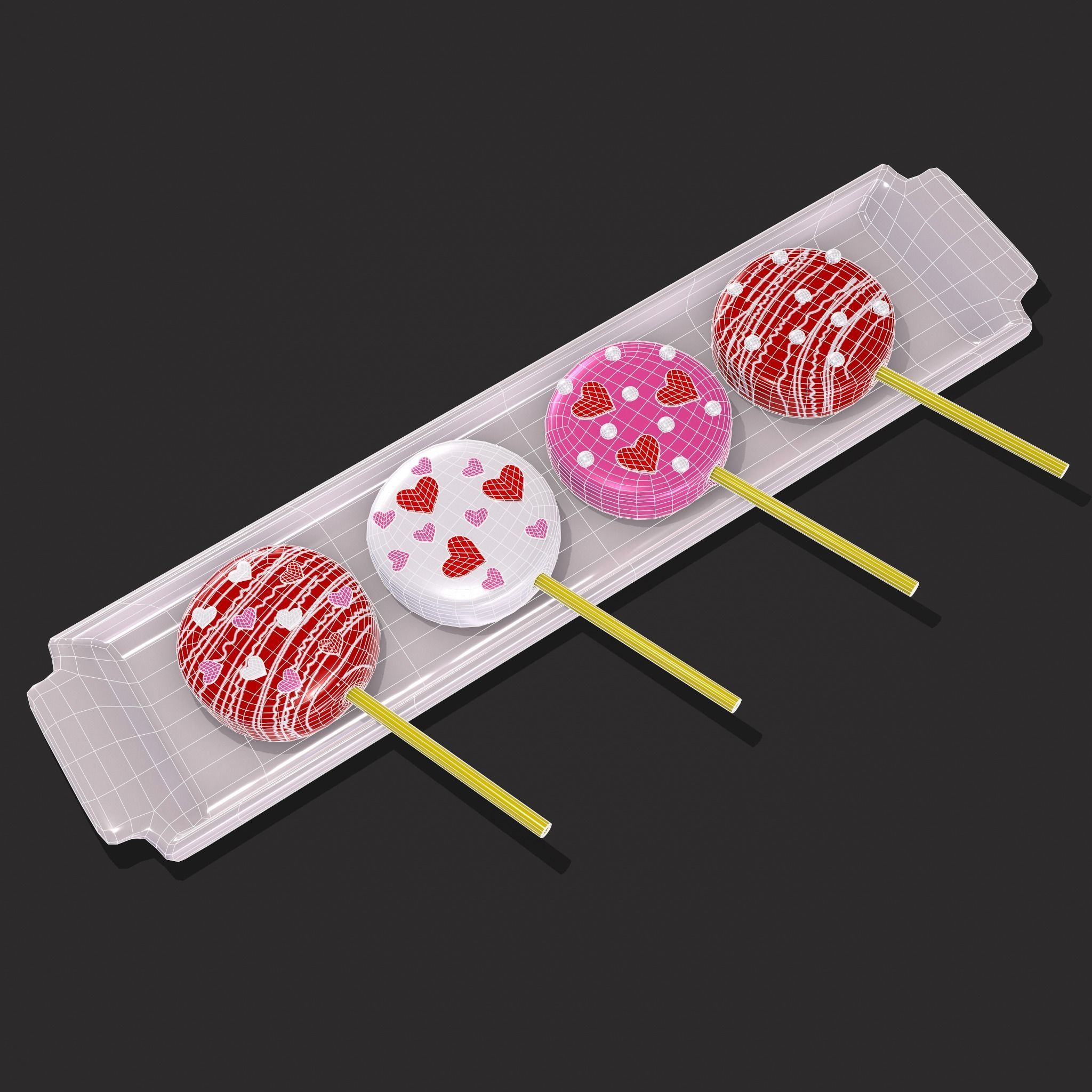 Valentines Cake Pops Four Pack Low-poly 3D model_21
