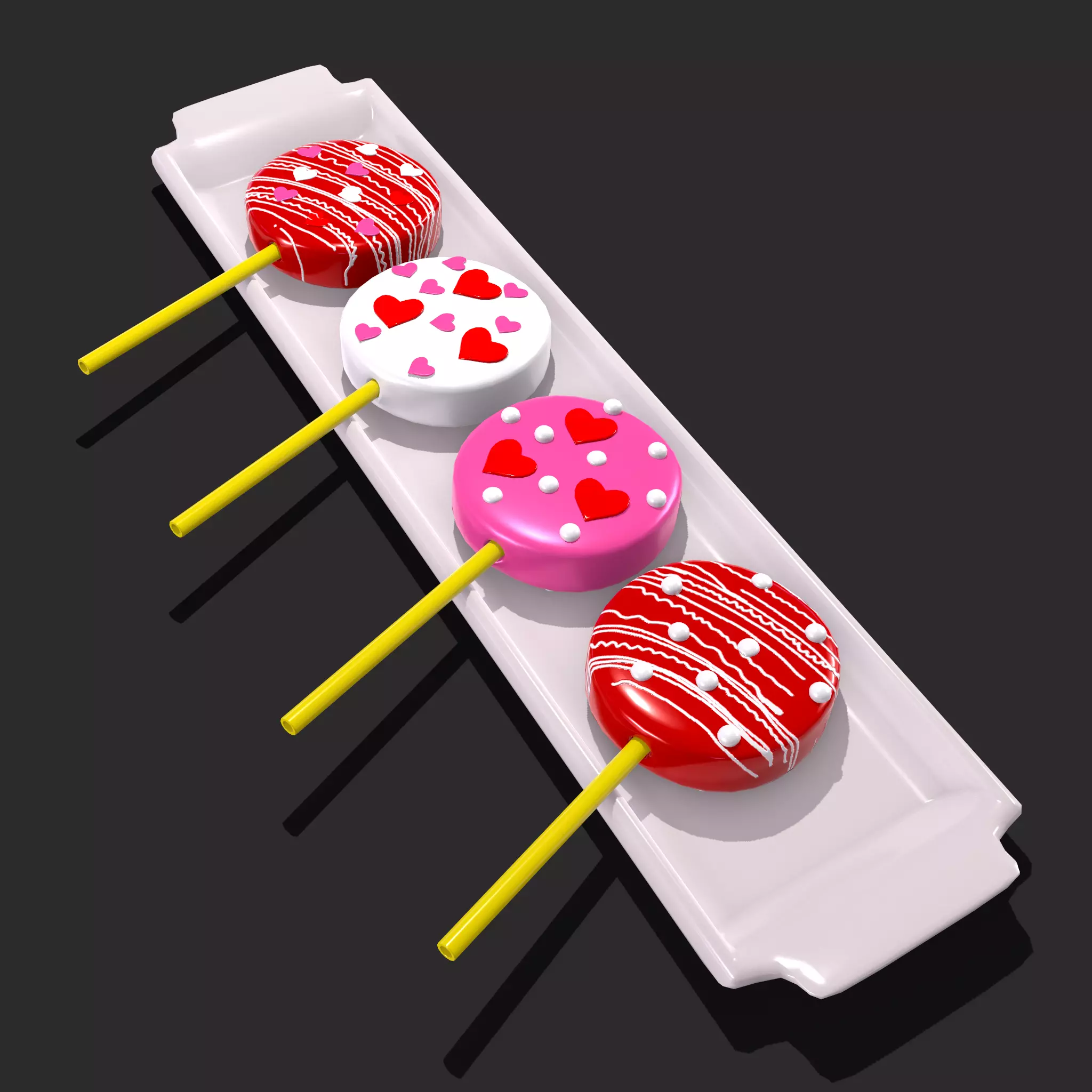 Valentines Cake Pops Four Pack Low-poly 3D model_0