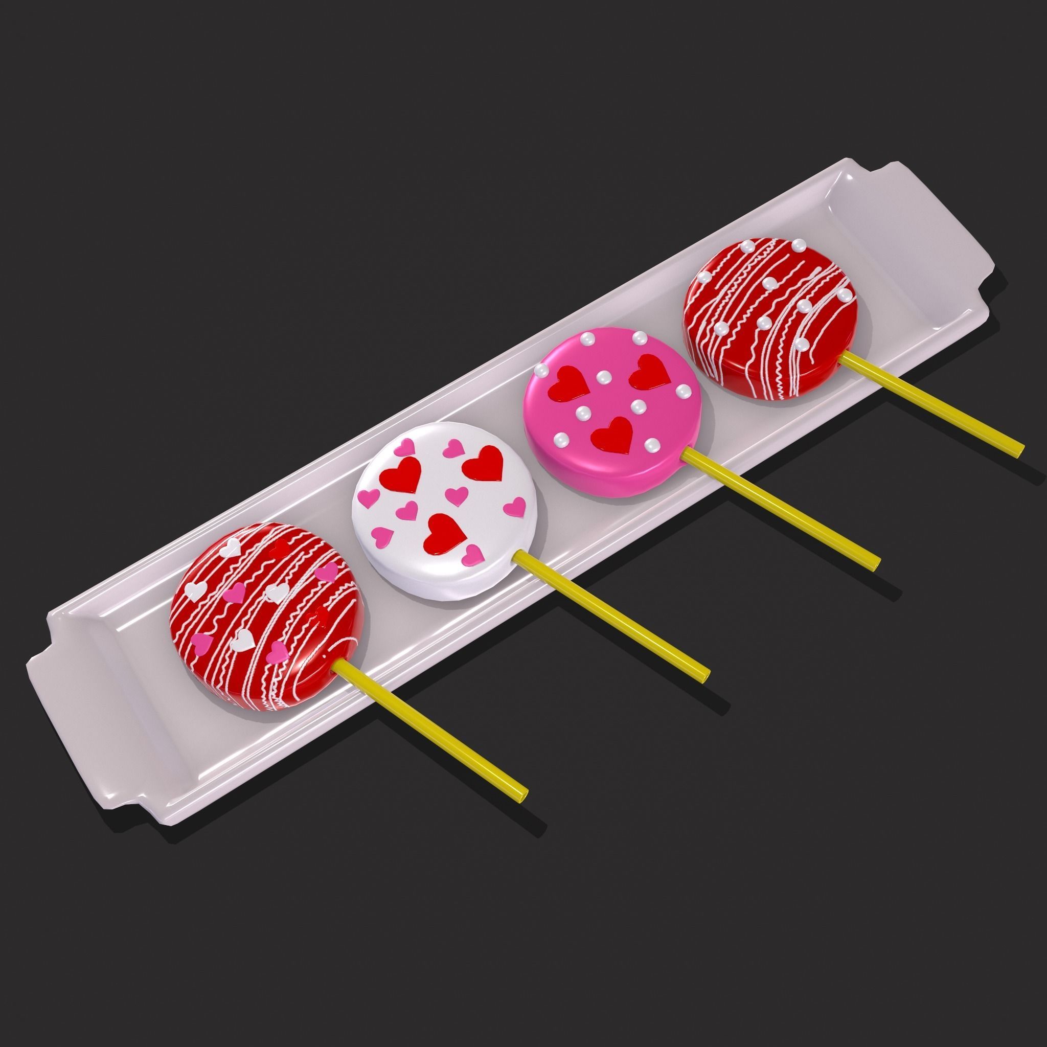 Valentines Cake Pops Four Pack Low-poly 3D model_20