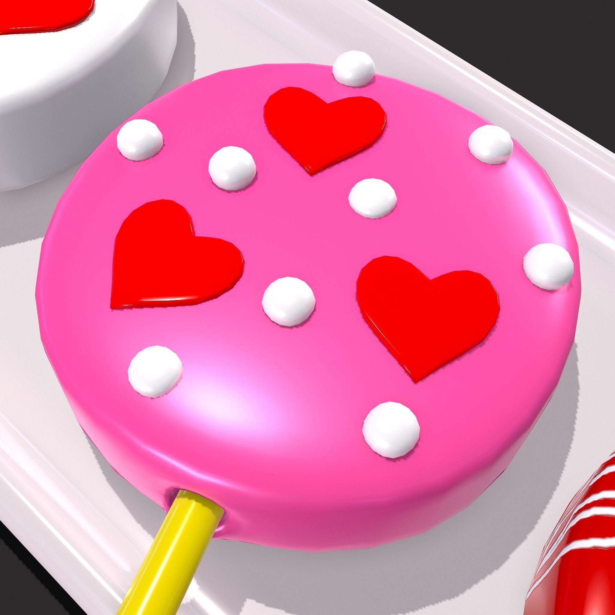 Valentines Cake Pops Four Pack Low-poly 3D model_5