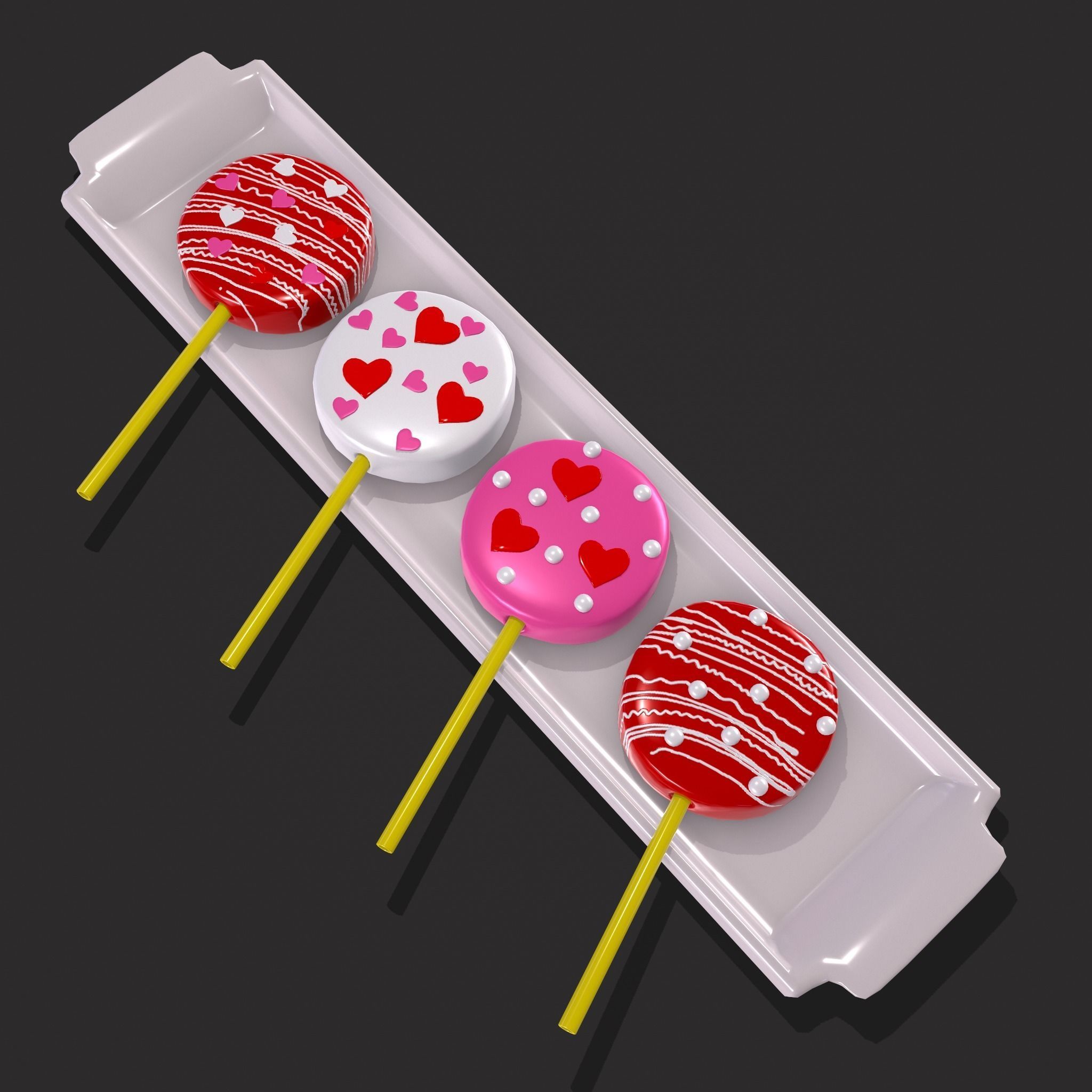 Valentines Cake Pops Four Pack Low-poly 3D model_16