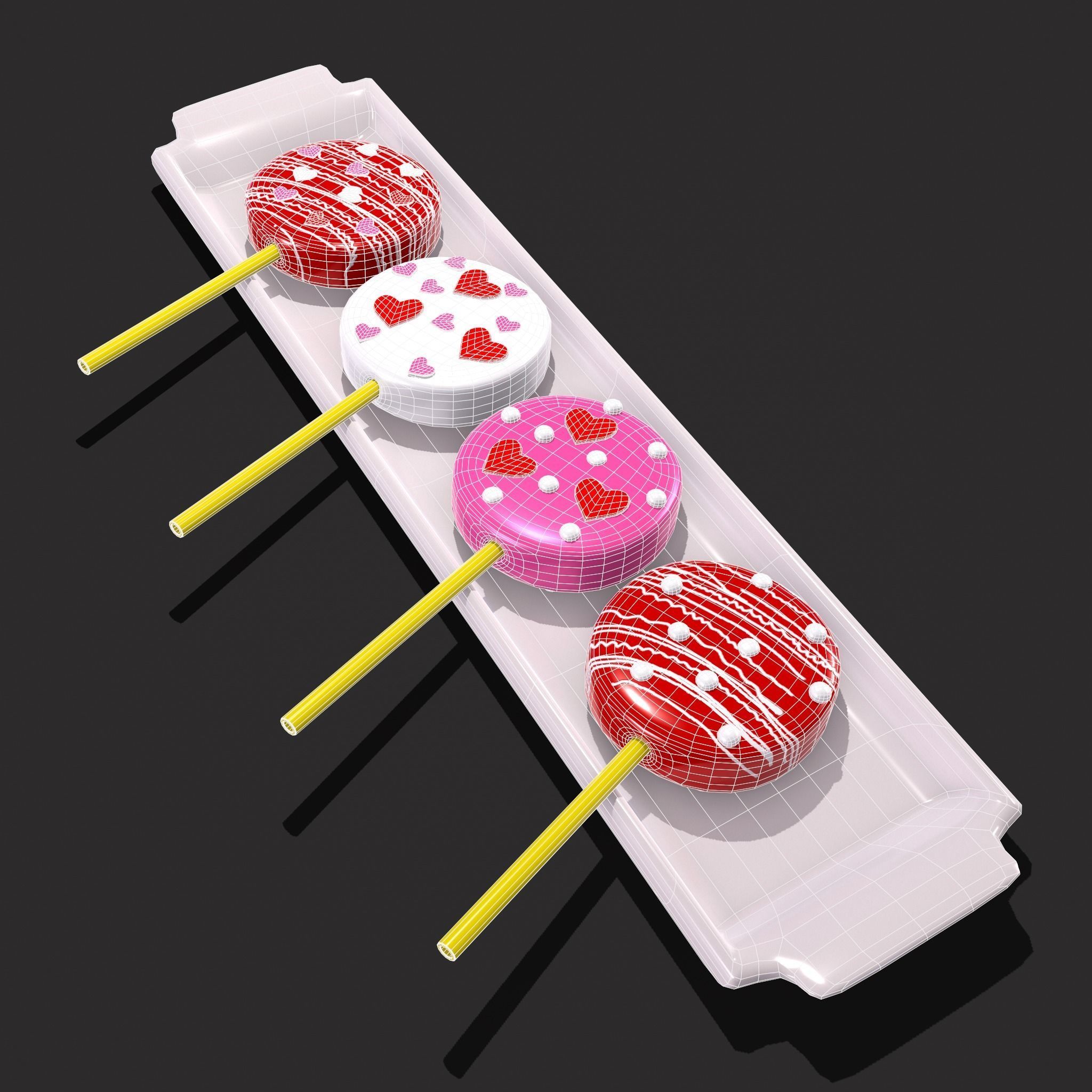Valentines Cake Pops Four Pack Low-poly 3D model_2