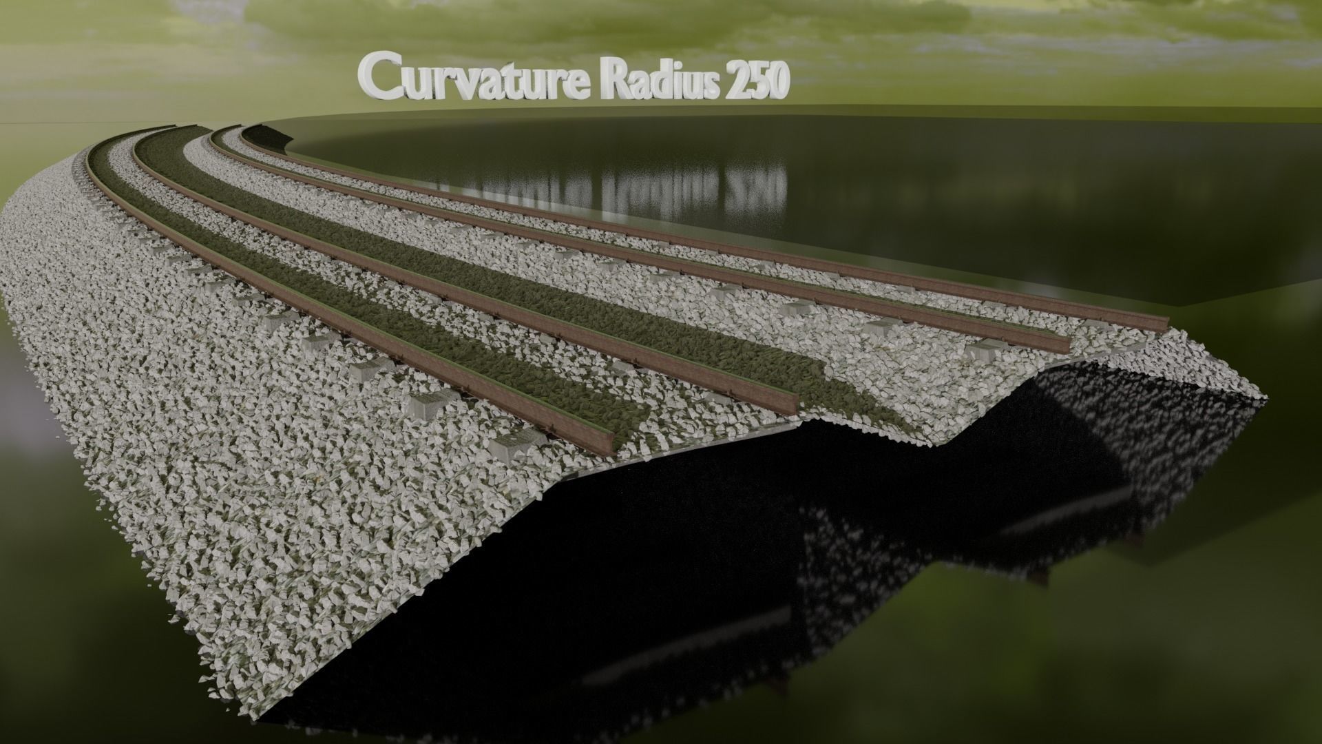 Railroad Multiple Radii Ballast Sections Rails and Sleepers 3D model_4