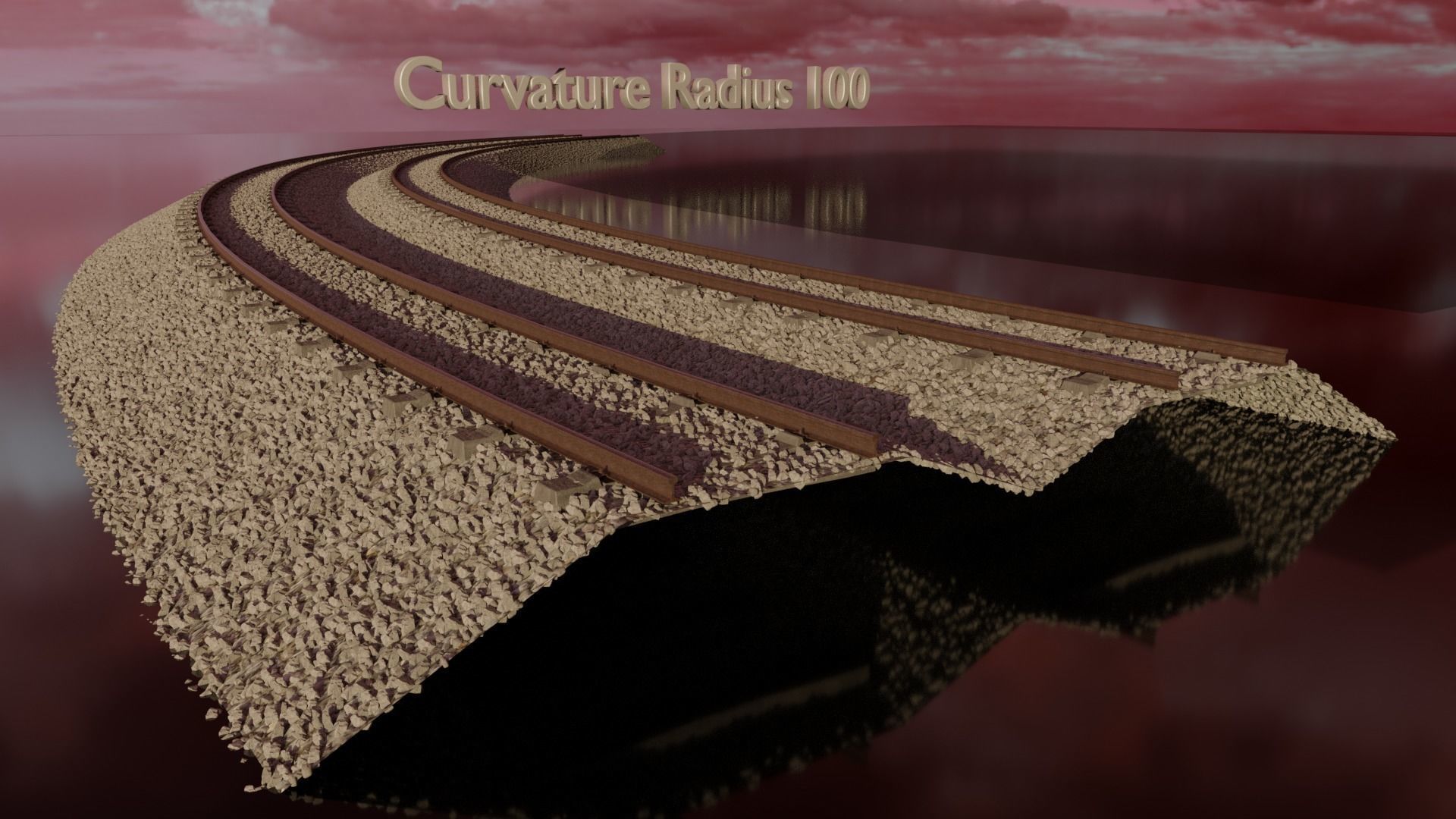 Railroad Multiple Radii Ballast Sections Rails and Sleepers 3D model_3