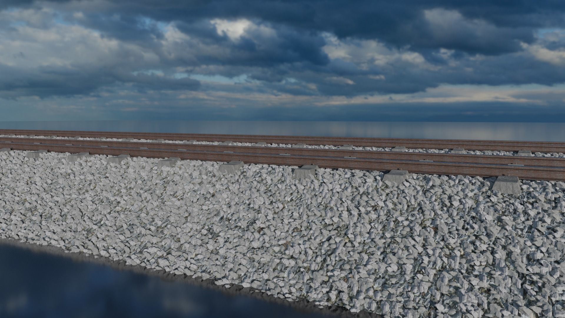 Railroad Multiple Radii Ballast Sections Rails and Sleepers 3D model_12