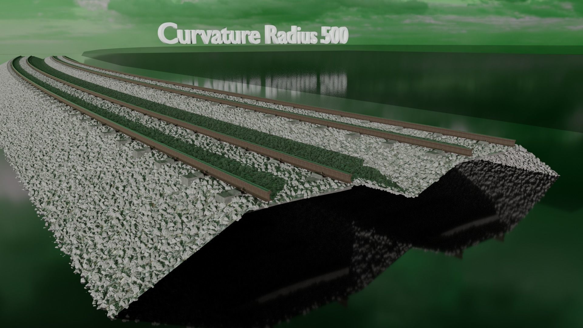 Railroad Multiple Radii Ballast Sections Rails and Sleepers 3D model_5