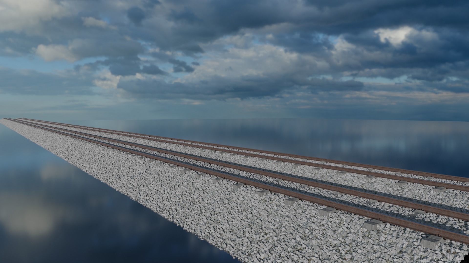 Railroad Multiple Radii Ballast Sections Rails and Sleepers 3D model_11