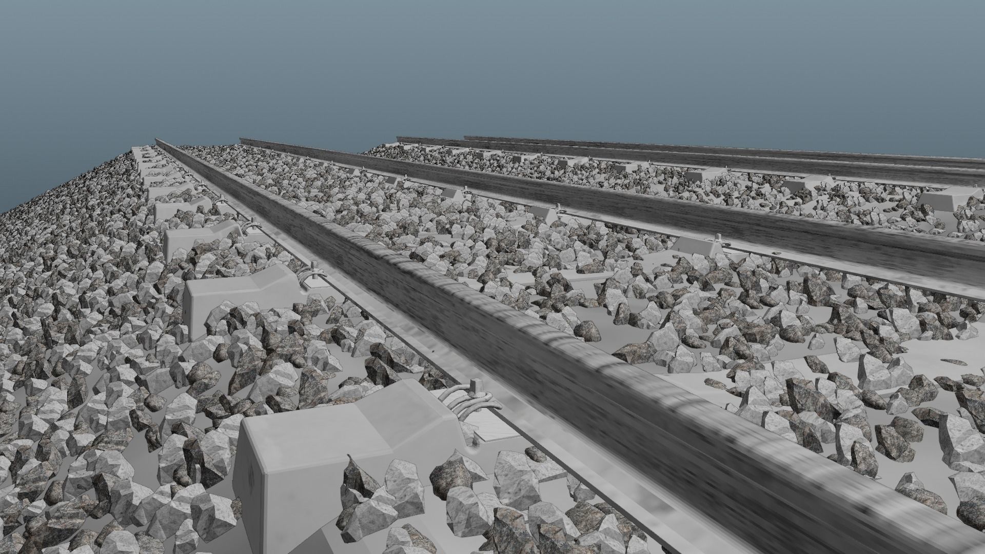 Railroad Multiple Radii Ballast Sections Rails and Sleepers 3D model_24