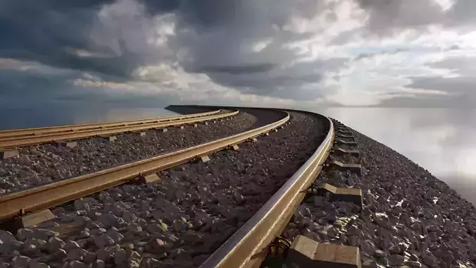 Railroad Multiple Radii Ballast Sections Rails and Sleepers   3D model