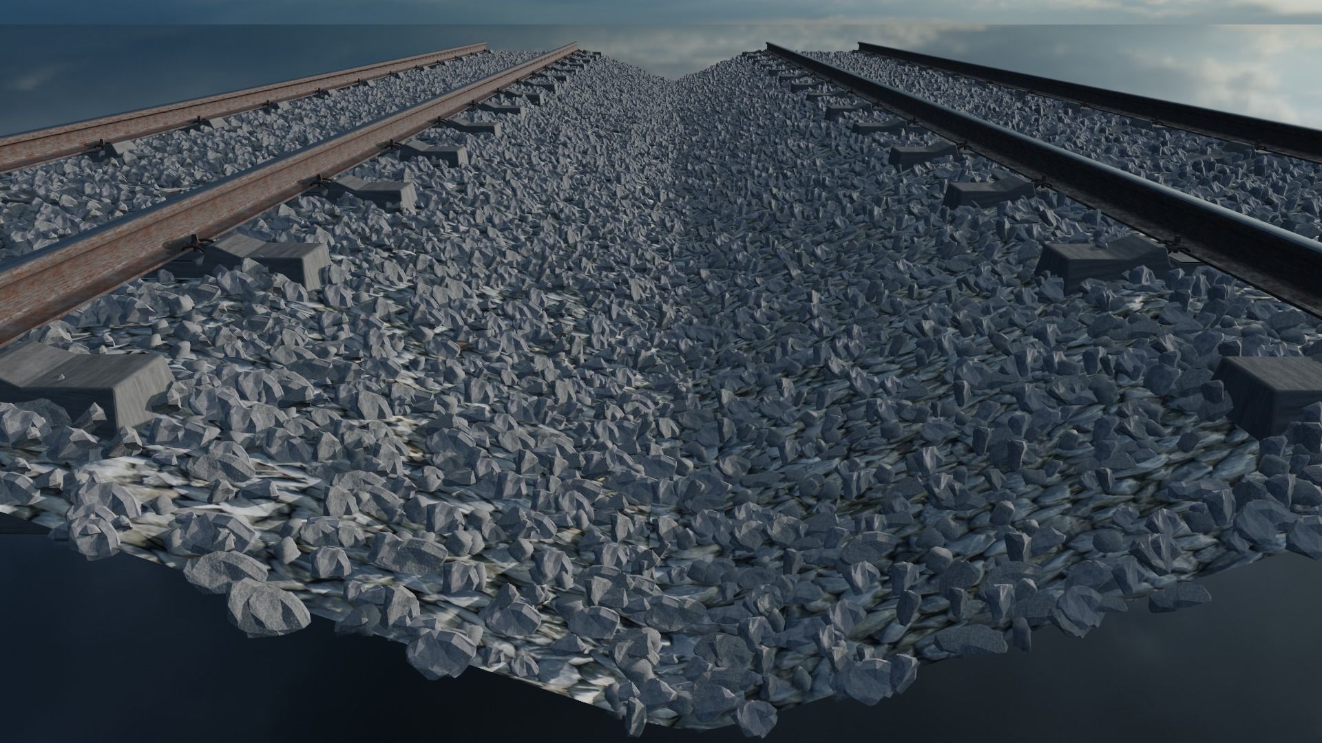 Railroad Multiple Radii Ballast Sections Rails and Sleepers 3D model_42