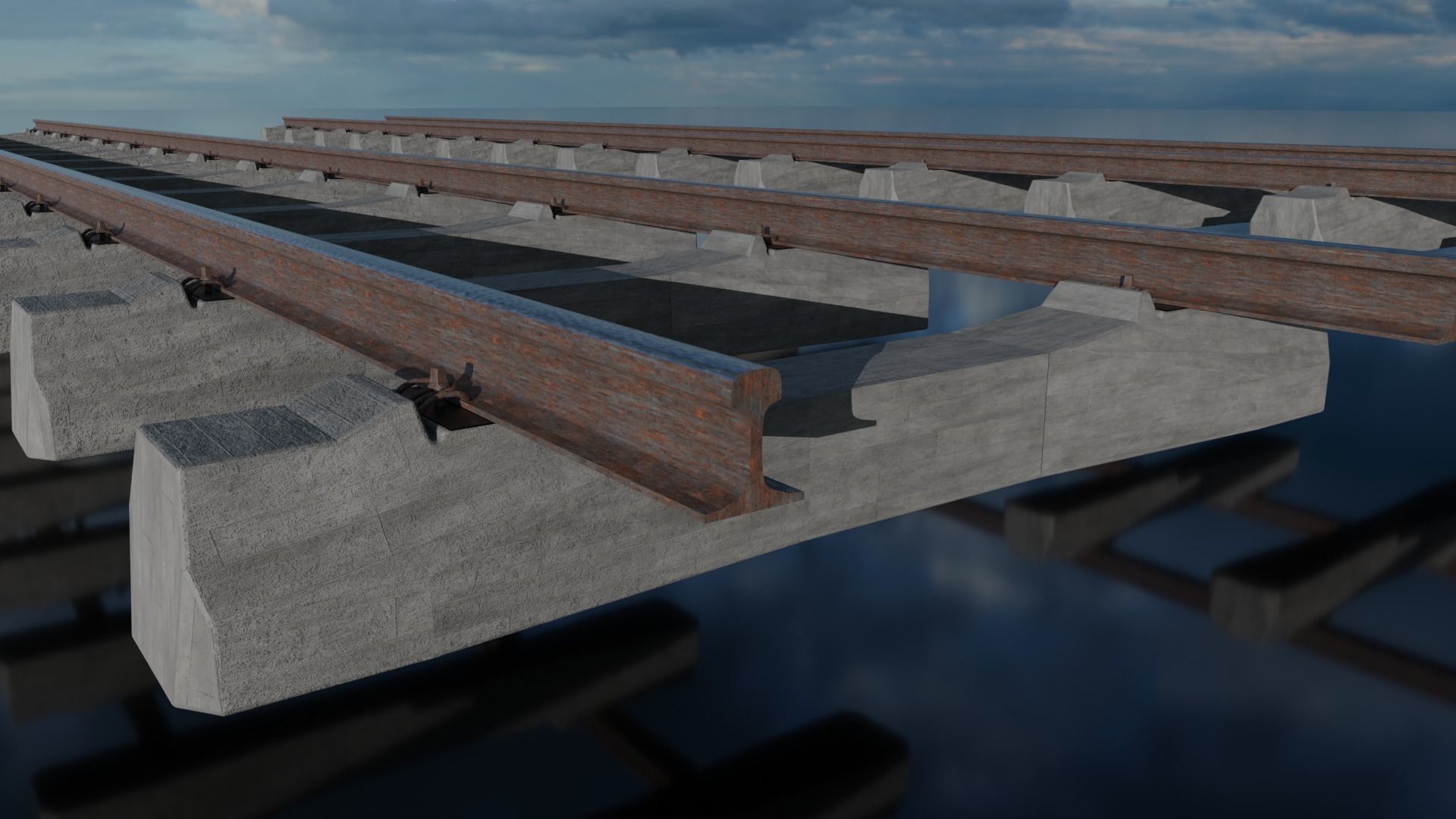 Railroad Multiple Radii Ballast Sections Rails and Sleepers 3D model_15