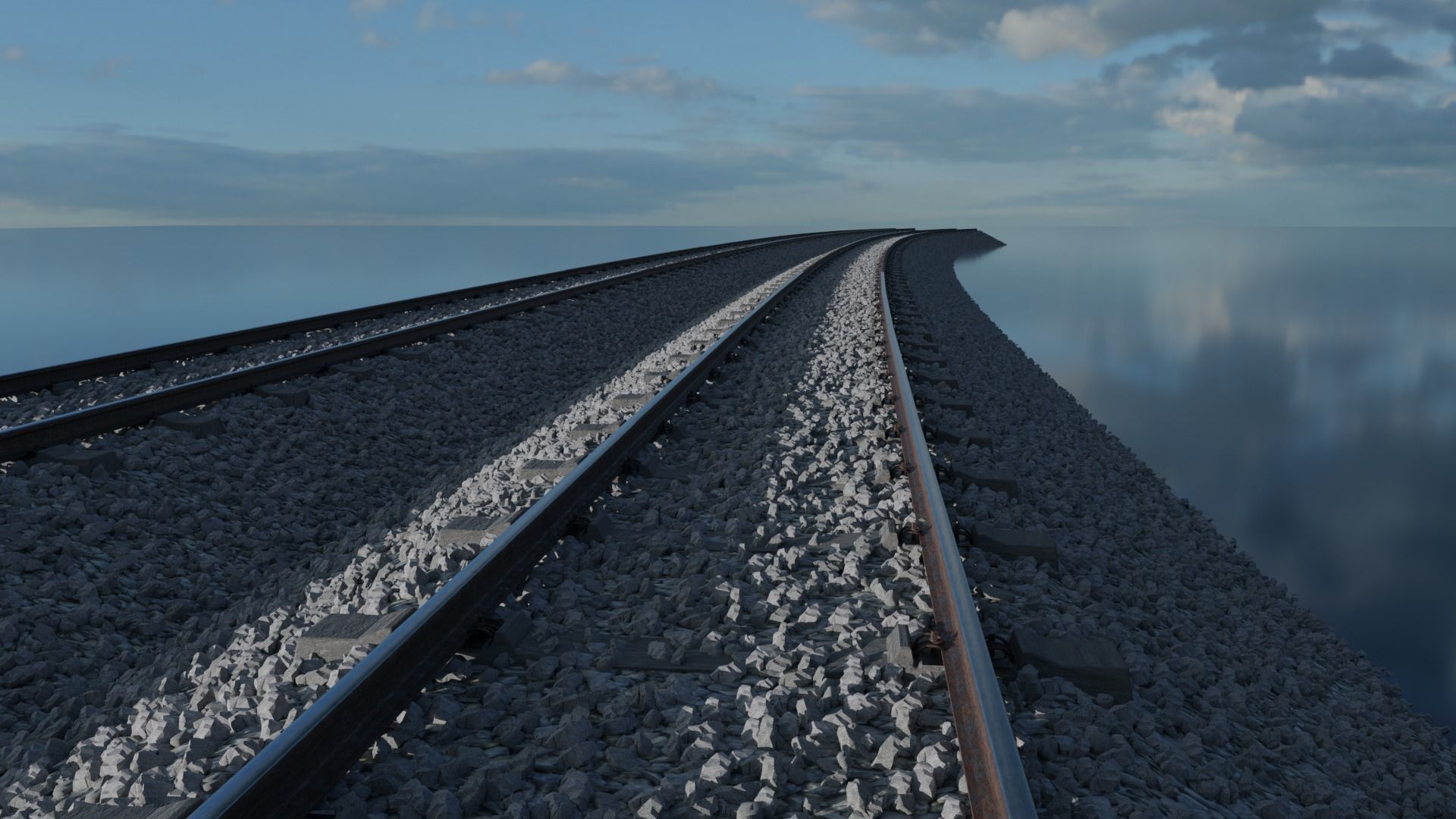 Railroad Multiple Radii Ballast Sections Rails and Sleepers 3D model_10