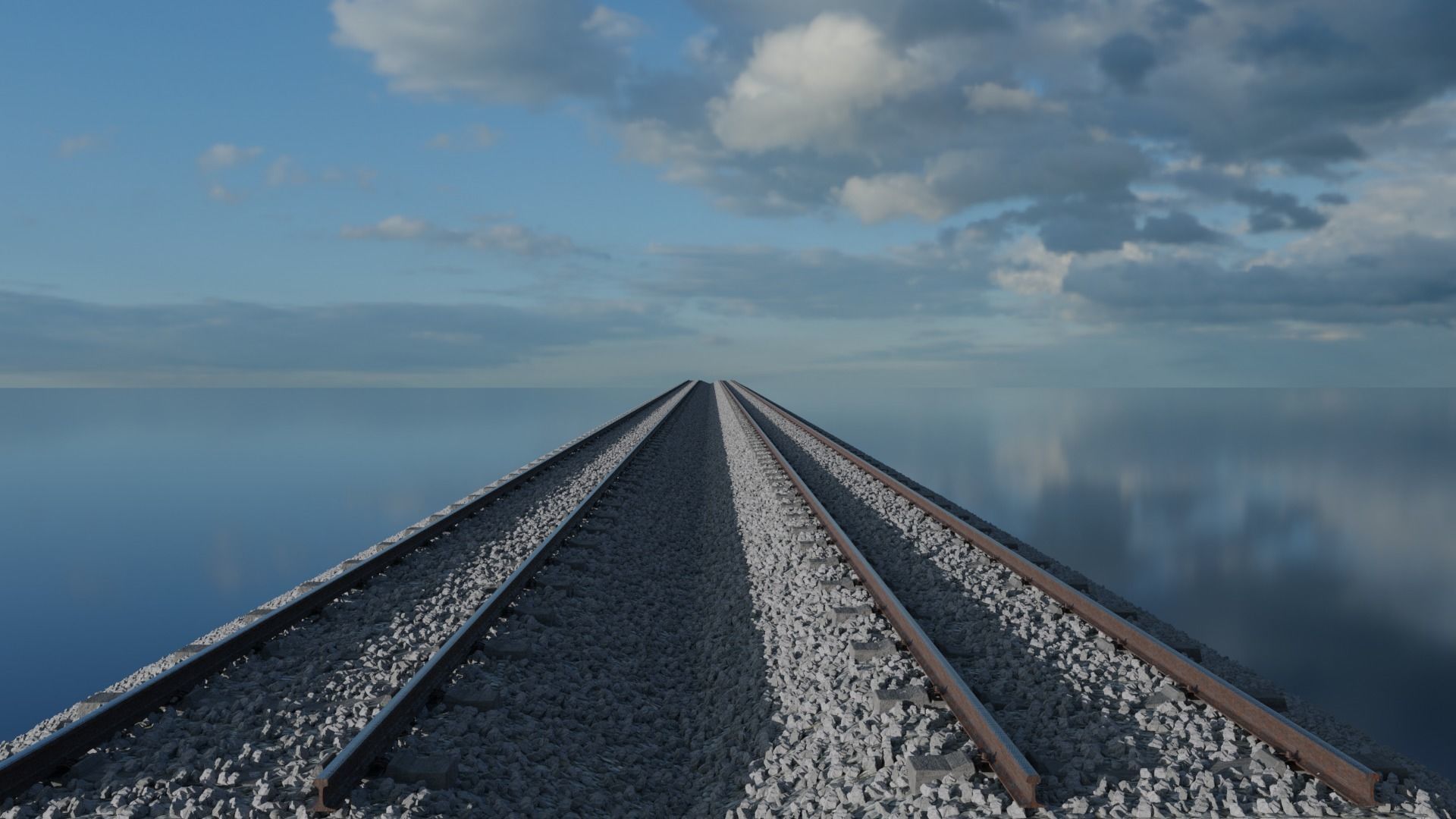 Railroad Multiple Radii Ballast Sections Rails and Sleepers 3D model_9