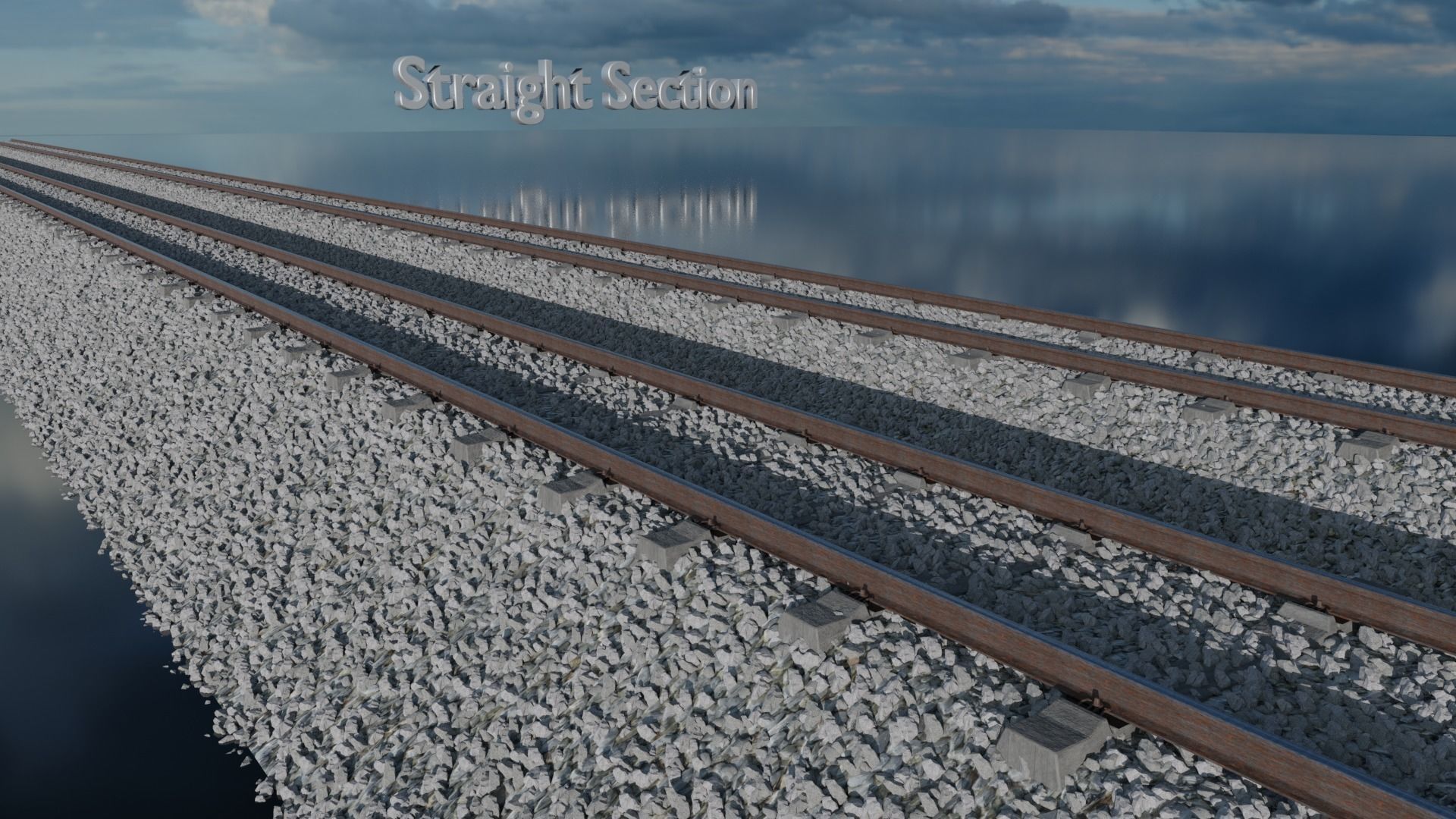 Railroad Multiple Radii Ballast Sections Rails and Sleepers 3D model_8