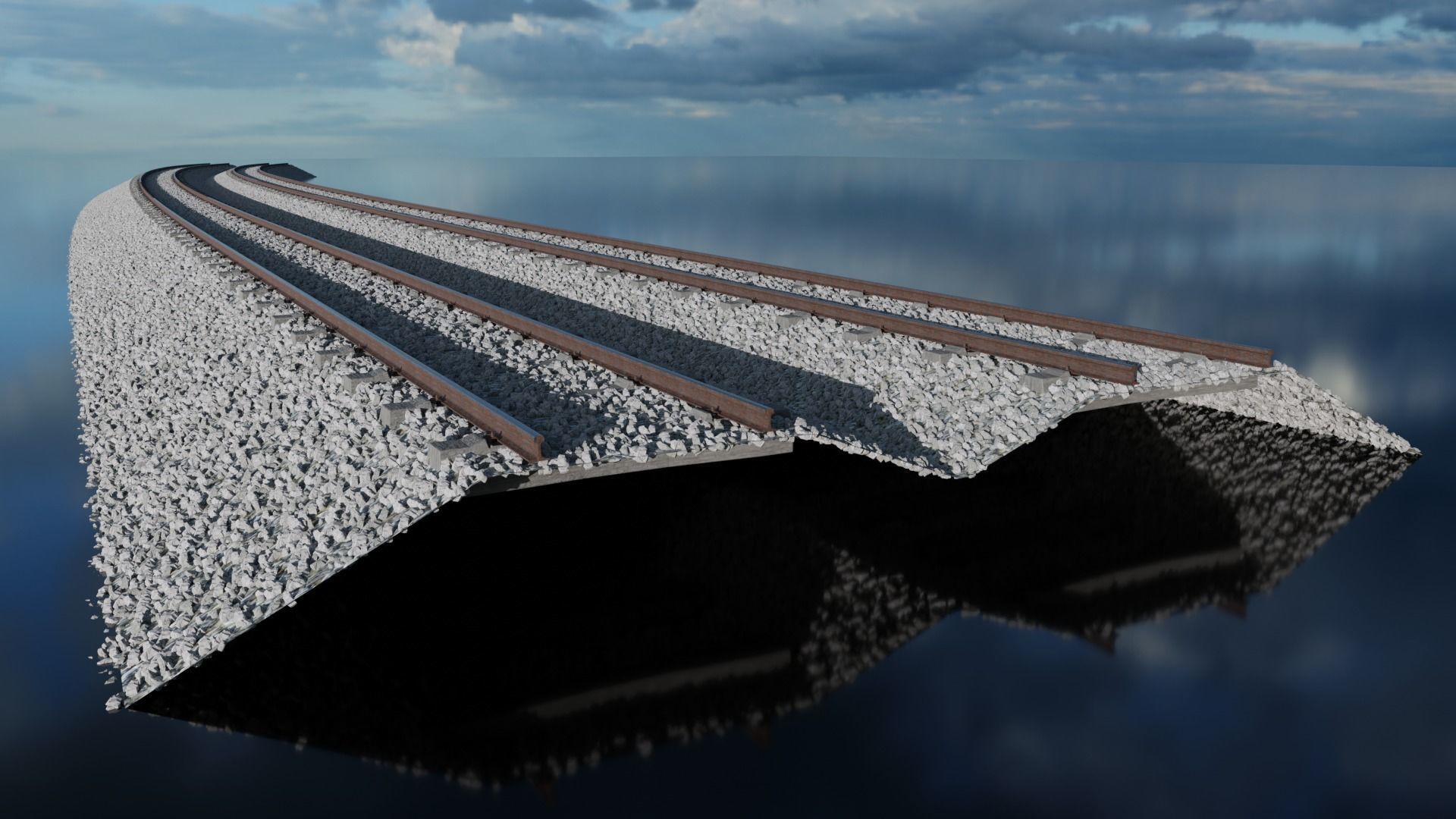 Railroad Multiple Radii Ballast Sections Rails and Sleepers 3D model_1