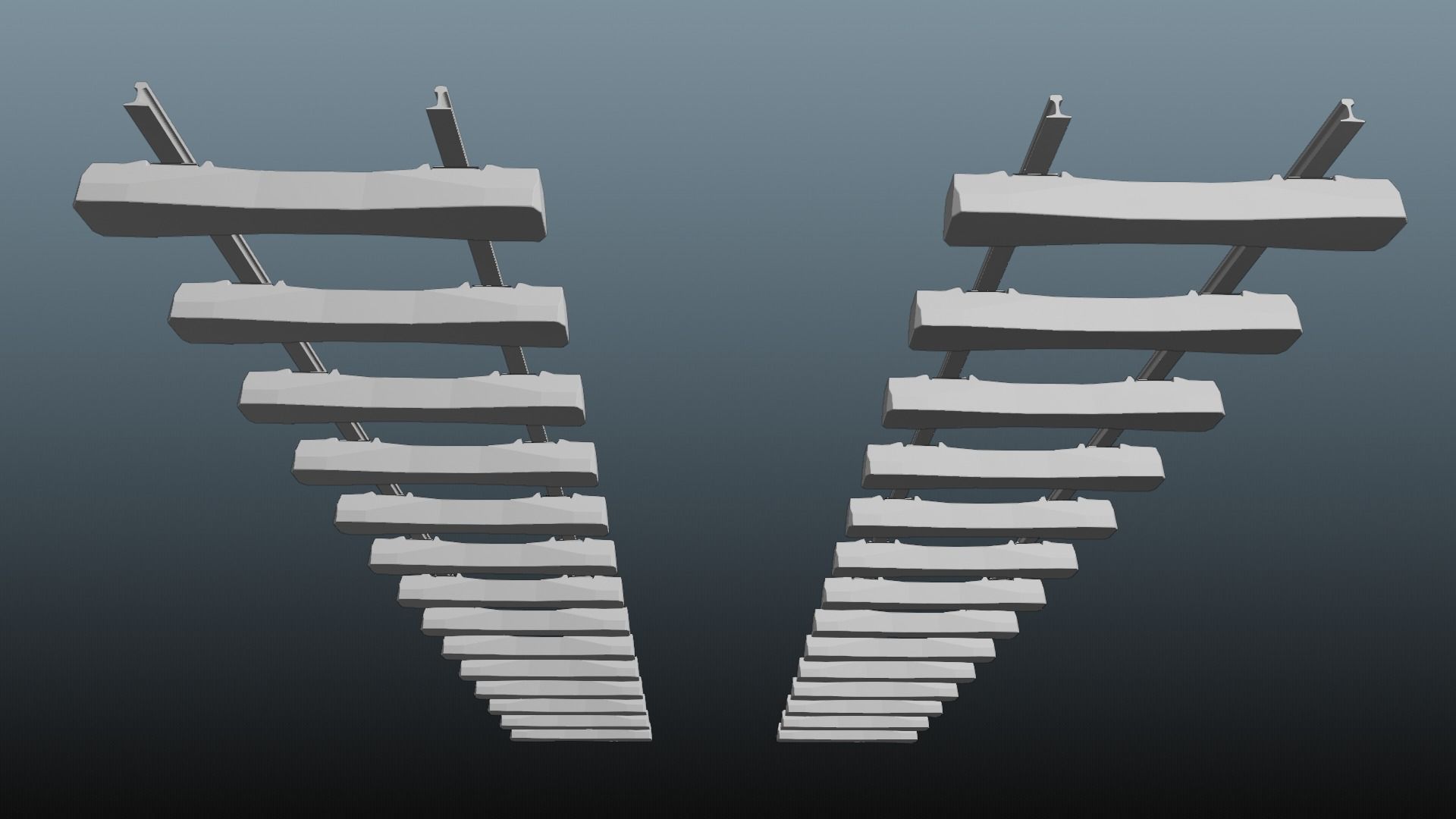 Railroad Multiple Radii Ballast Sections Rails and Sleepers 3D model_40