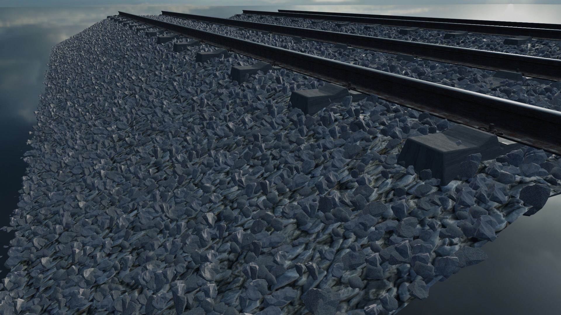 Railroad Multiple Radii Ballast Sections Rails and Sleepers 3D model_44