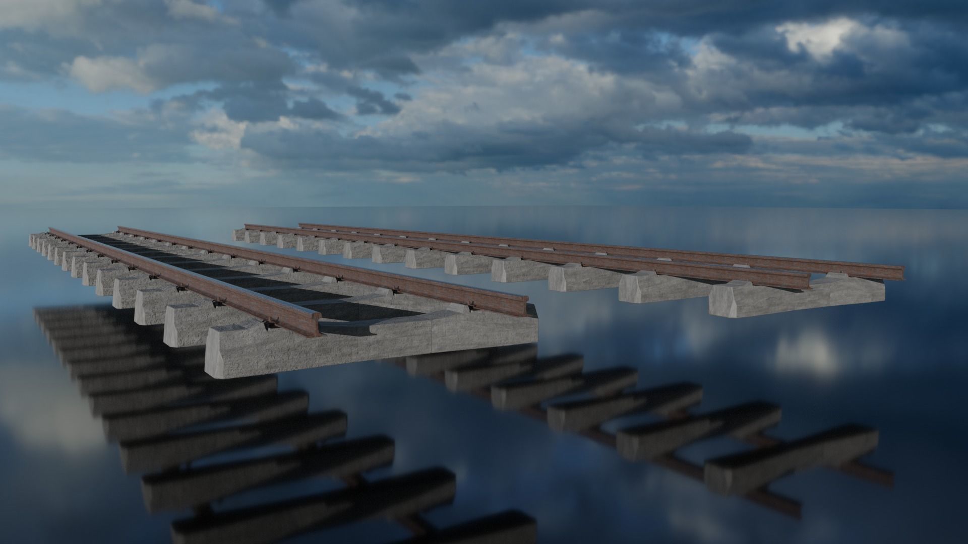 Railroad Multiple Radii Ballast Sections Rails and Sleepers 3D model_14