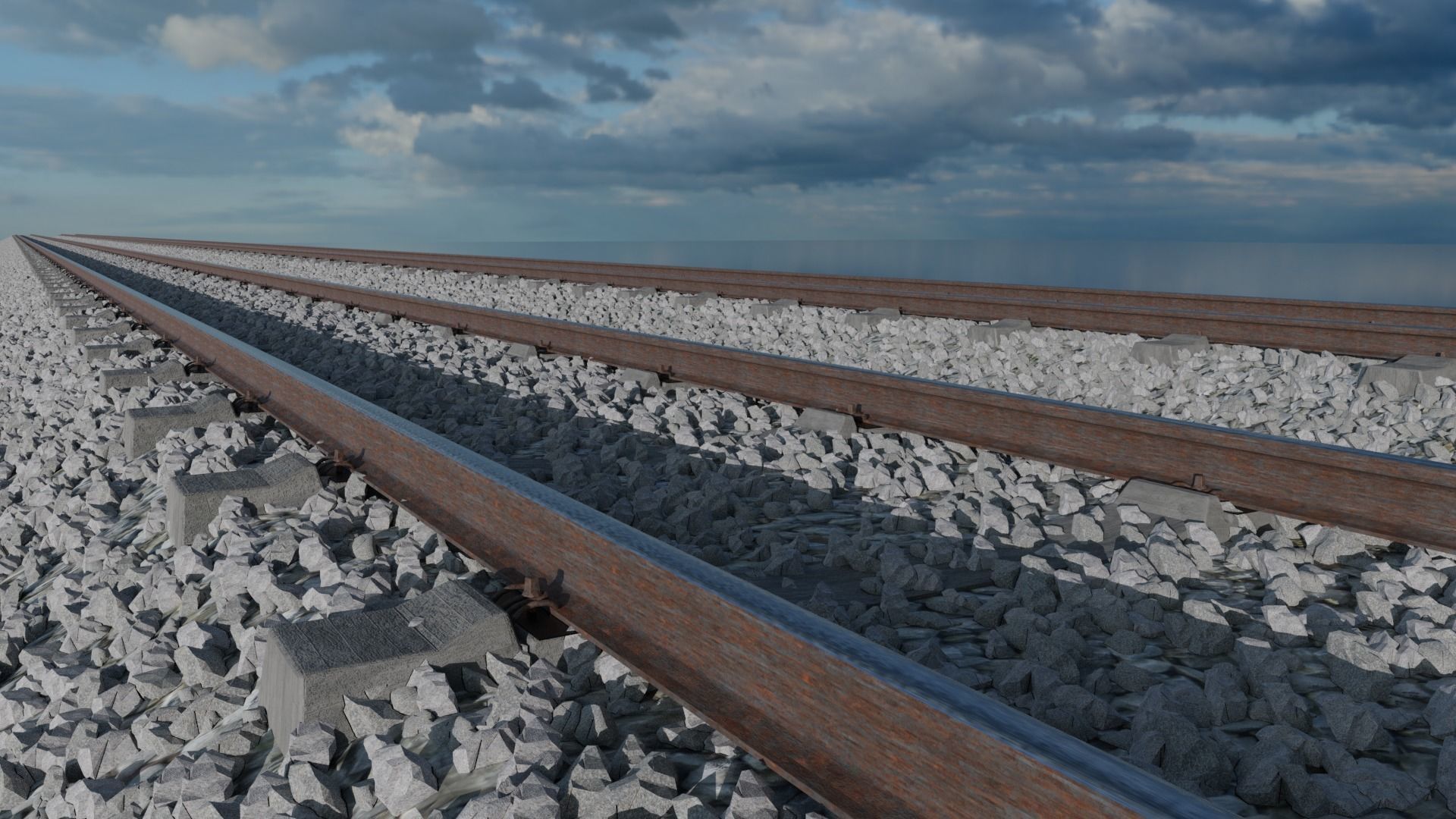 Railroad Multiple Radii Ballast Sections Rails and Sleepers 3D model_2