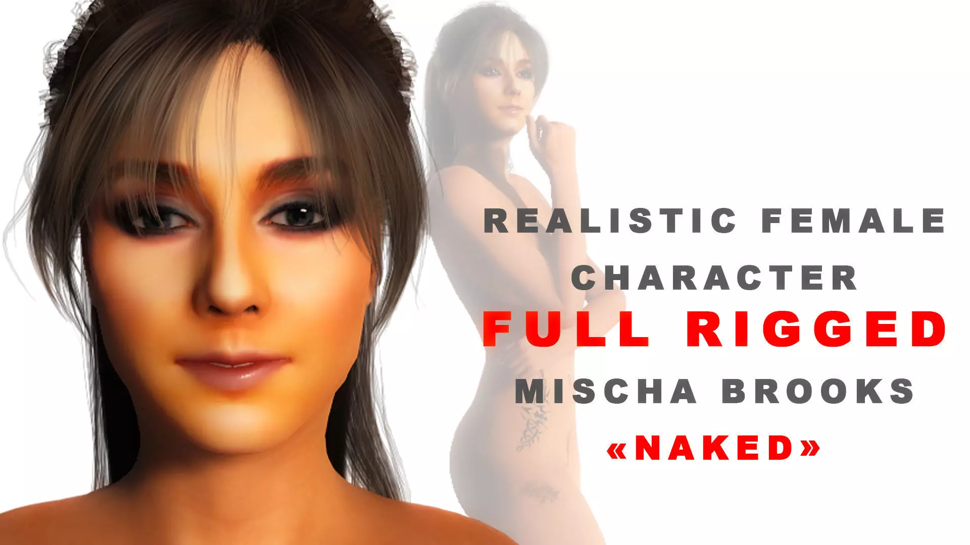 3D Realistic Female Character model Naked Mischa Brooks actor Low-poly 3D model_0