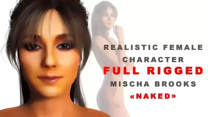 3D Realistic Female Character model Naked Mischa Brooks actor Low-poly 3D model