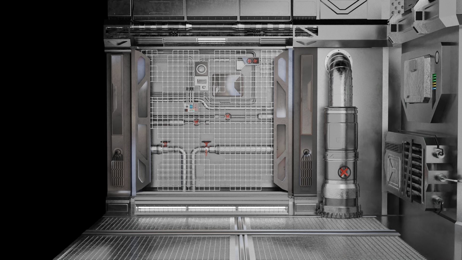 Interior sci-fi laboratory control room 3D model_4