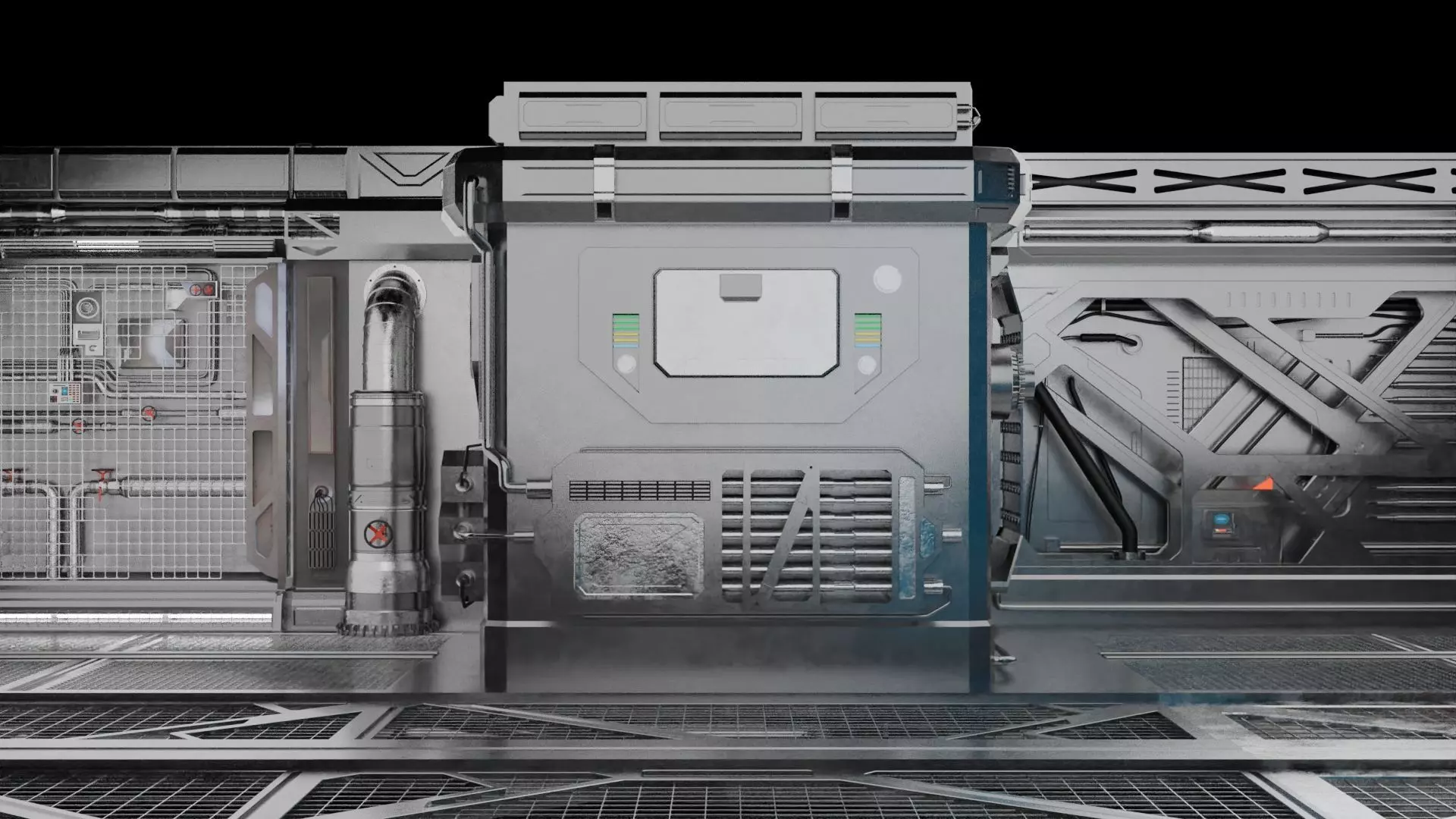 Interior sci-fi laboratory control room 3D model_0