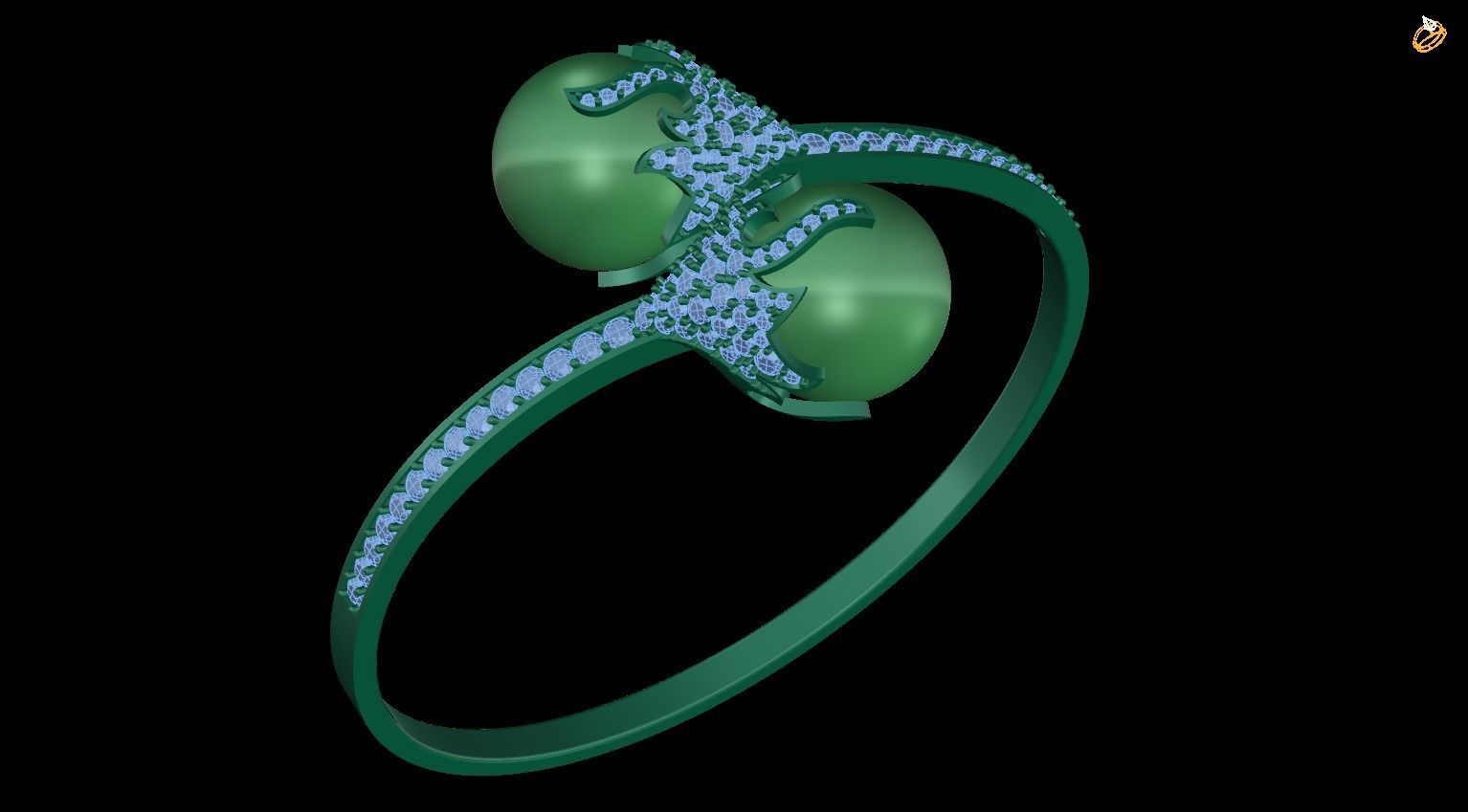 bracelet emerald and diamond ring 3D print model_1