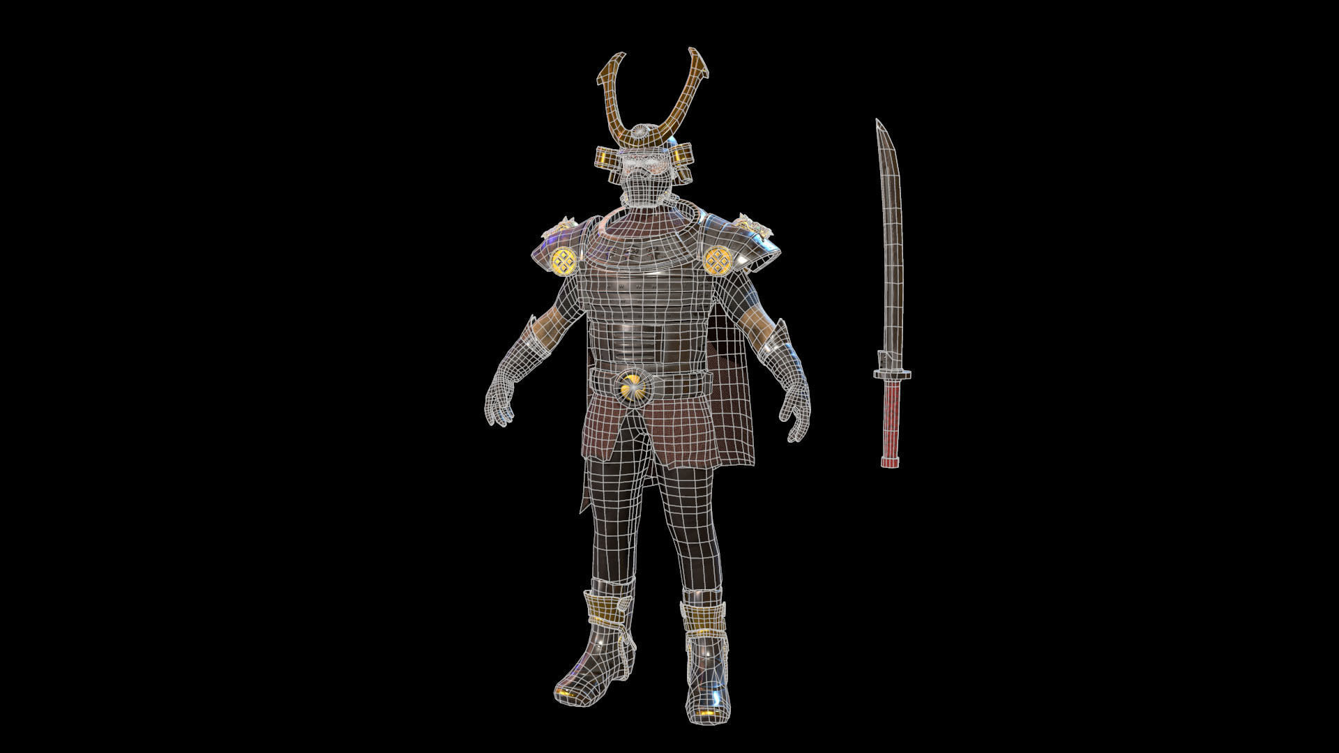 Cyber Samurai Low-poly 3D model_7