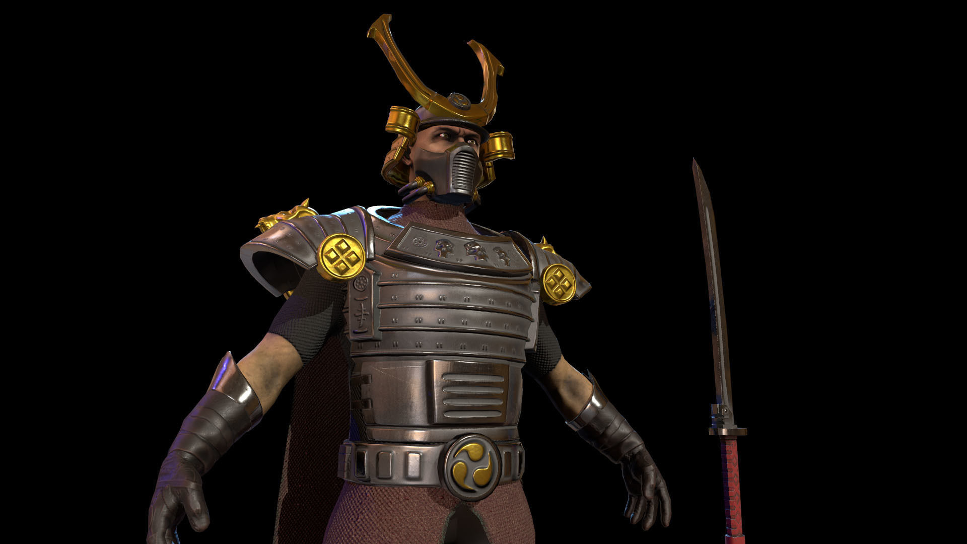 Cyber Samurai Low-poly 3D model_9