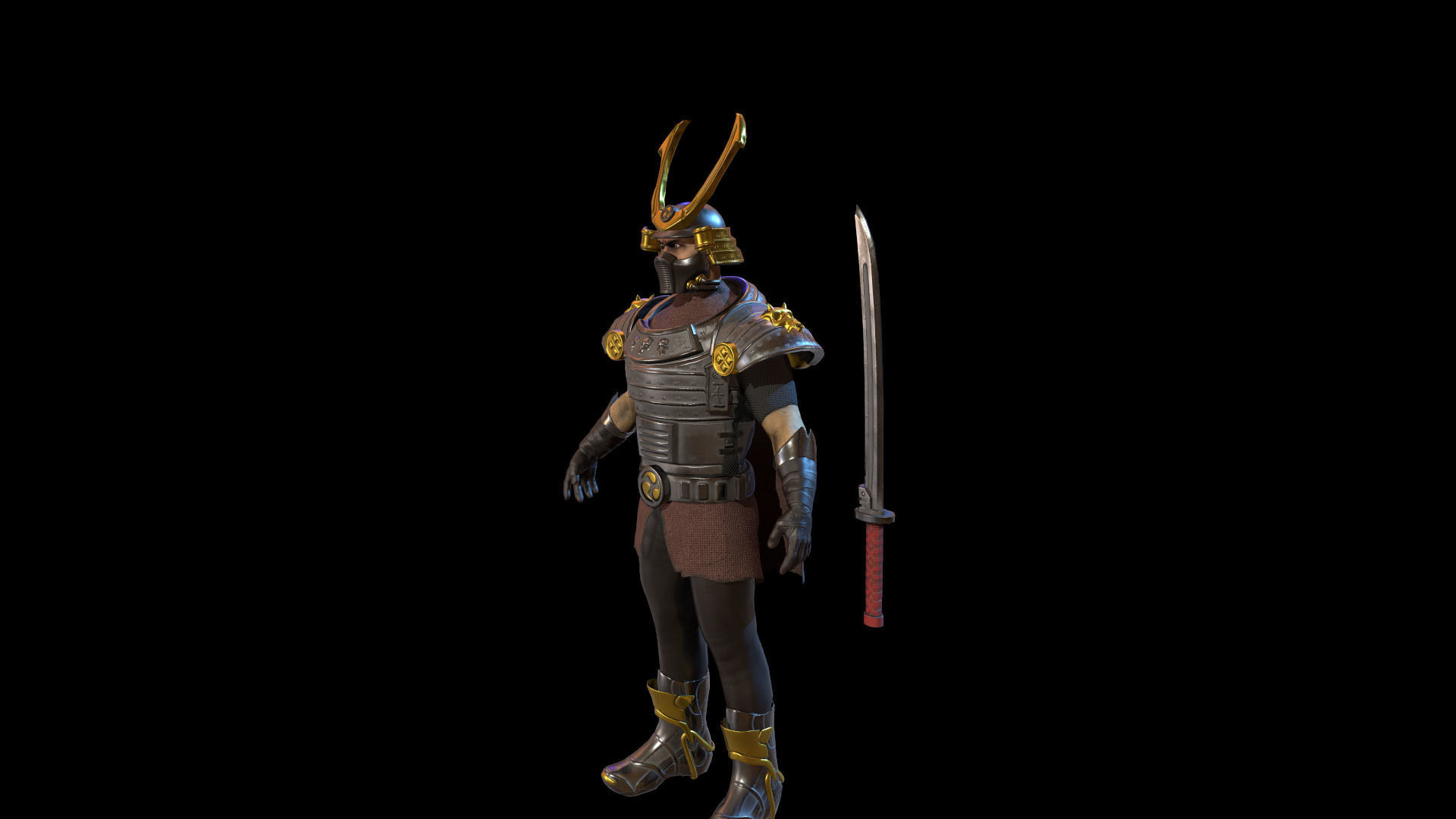 Cyber Samurai Low-poly 3D model_5
