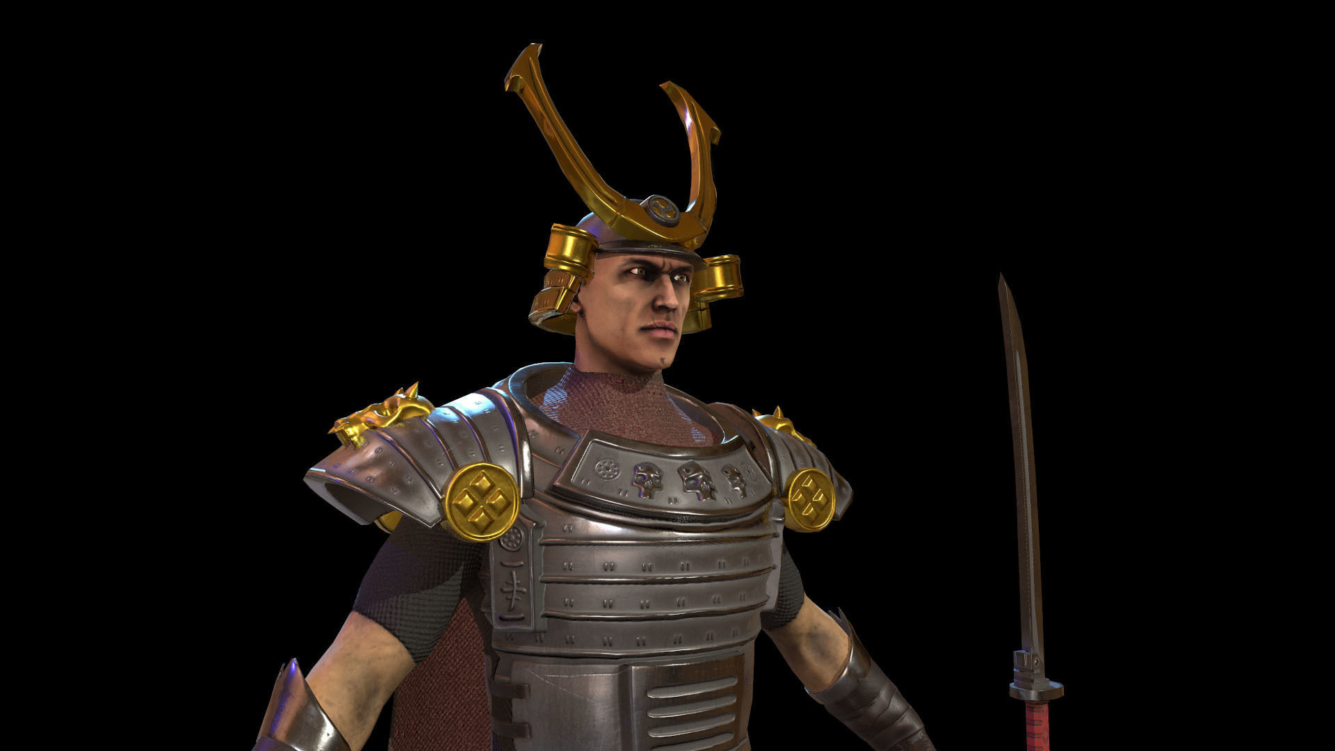 Cyber Samurai Low-poly 3D model_11