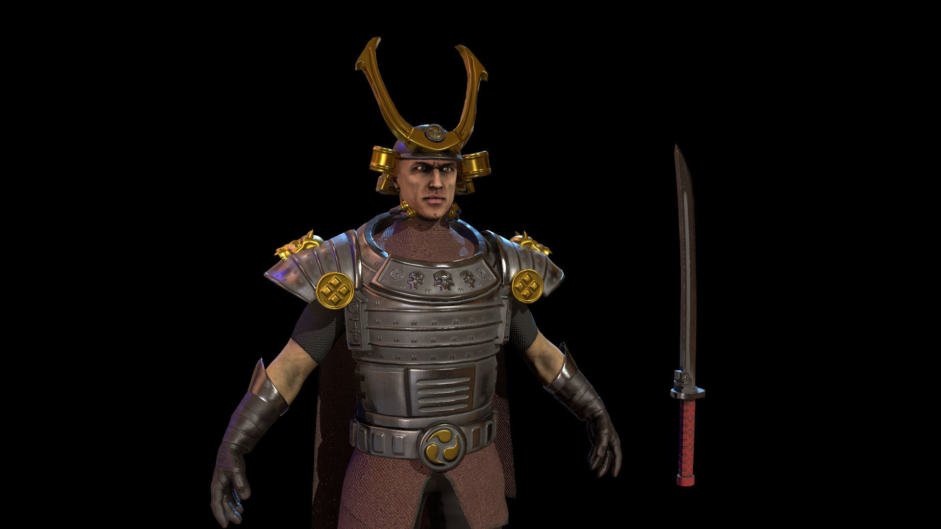 Cyber Samurai Low-poly 3D model_10