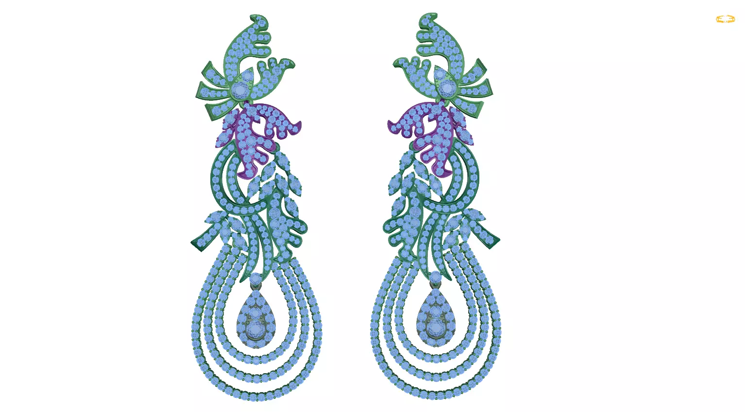 earring peacock earrings with diamonds 3D print model_0