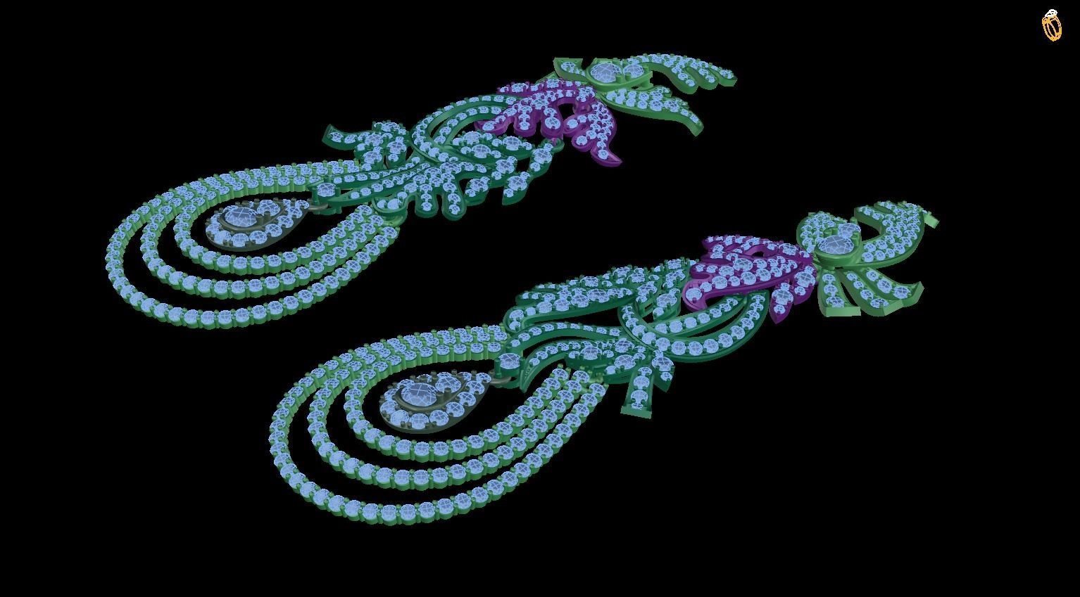 earring peacock earrings with diamonds 3D print model_1