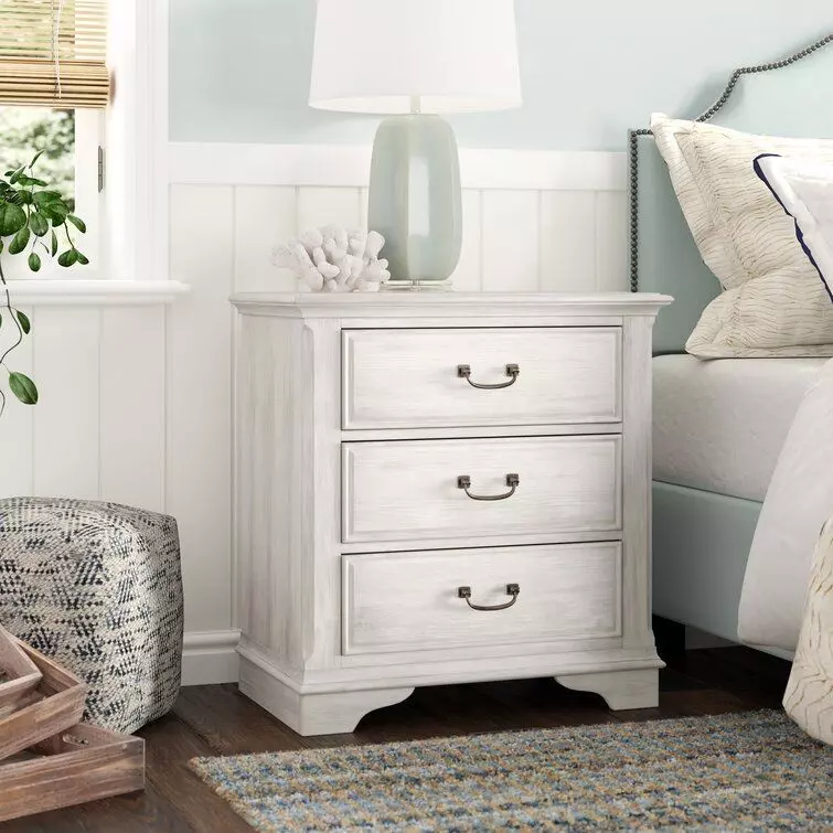 Kelton Drawer Wood Nightstand Antique White 3D model_0