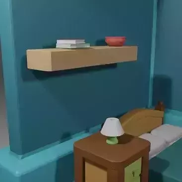 low poly room with small detailed assets