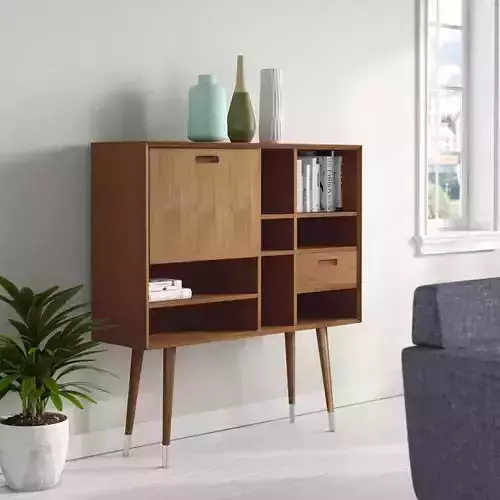 Magda Wide Drawer Teak Highboard 3D model