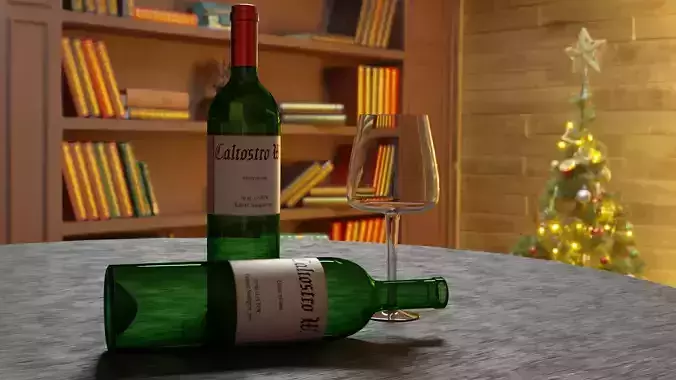 Wine bottle and wine glass