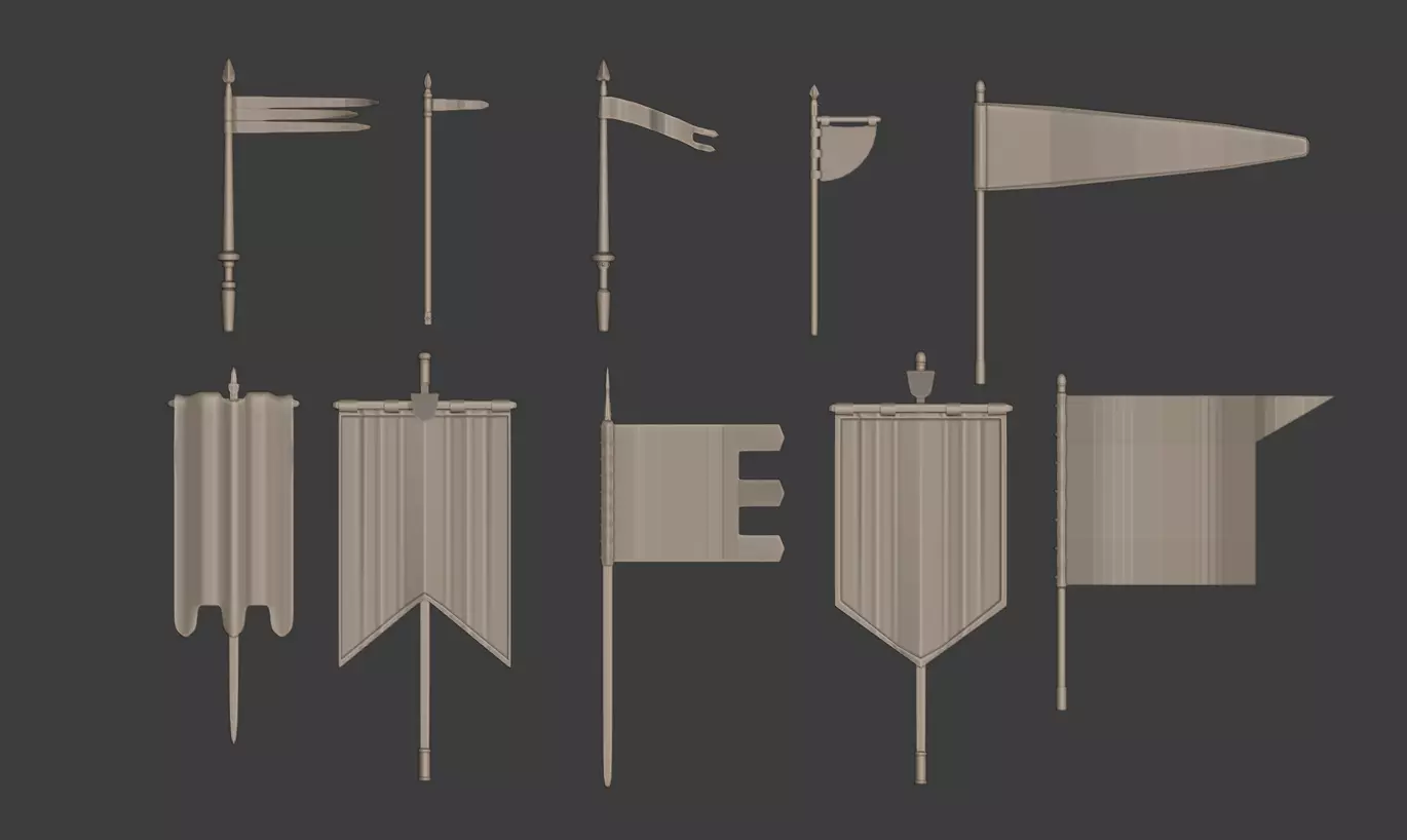 European Medieval Renaissance Weapons Banners Plain 3D print model_0