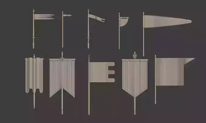 European Medieval Renaissance Weapons Banners Plain 3D print model