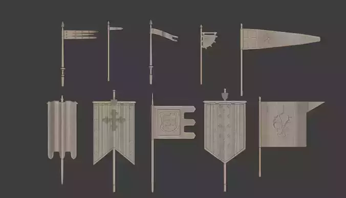 European Medieval Renaissance Weapons Banners Engraved 3D print model