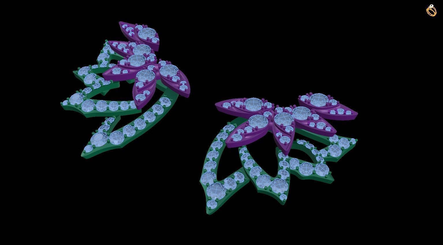 earring pair of earrings with stones 3D print model_1