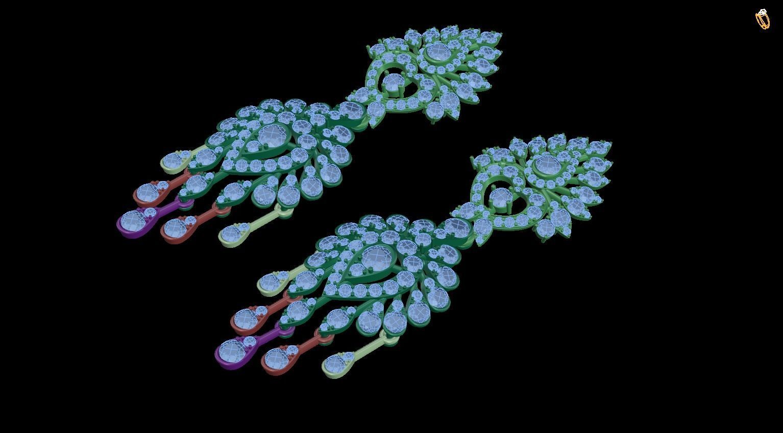 earring pair of earrings with crystals 3D print model_1