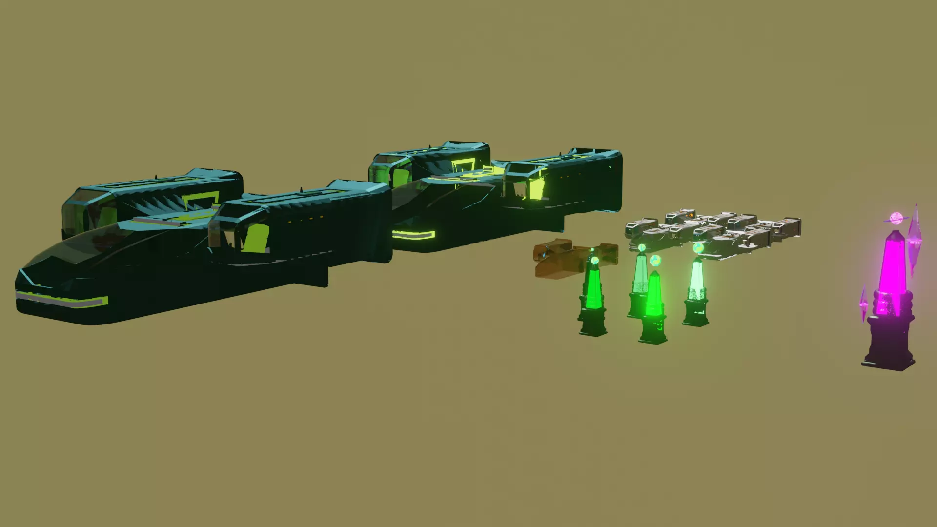 Space ships and alien stations Free 3D model