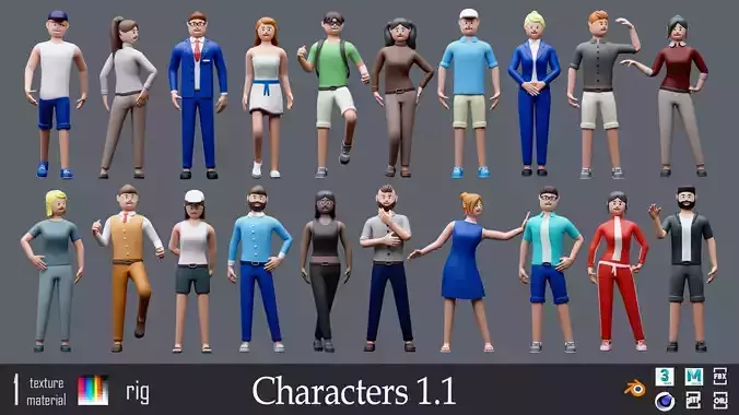 Cartoon characters 1 01 Low-poly 3D model