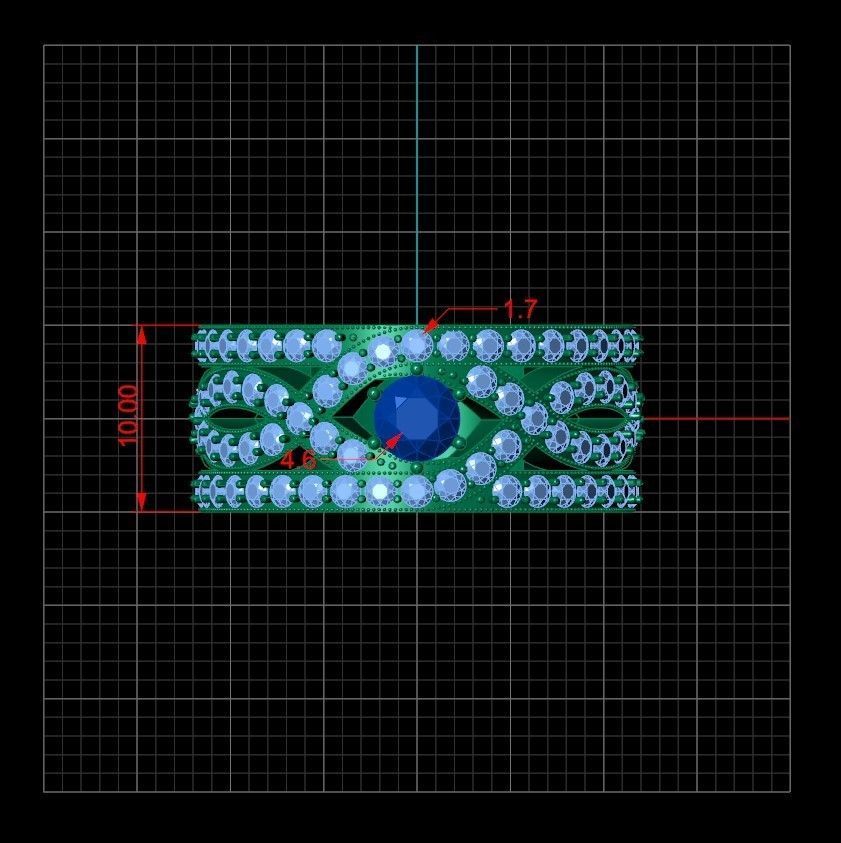 Ring with row of diamonds and sapphires  3D print model_1