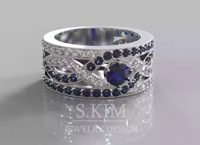 Ring with row of diamonds and sapphires 